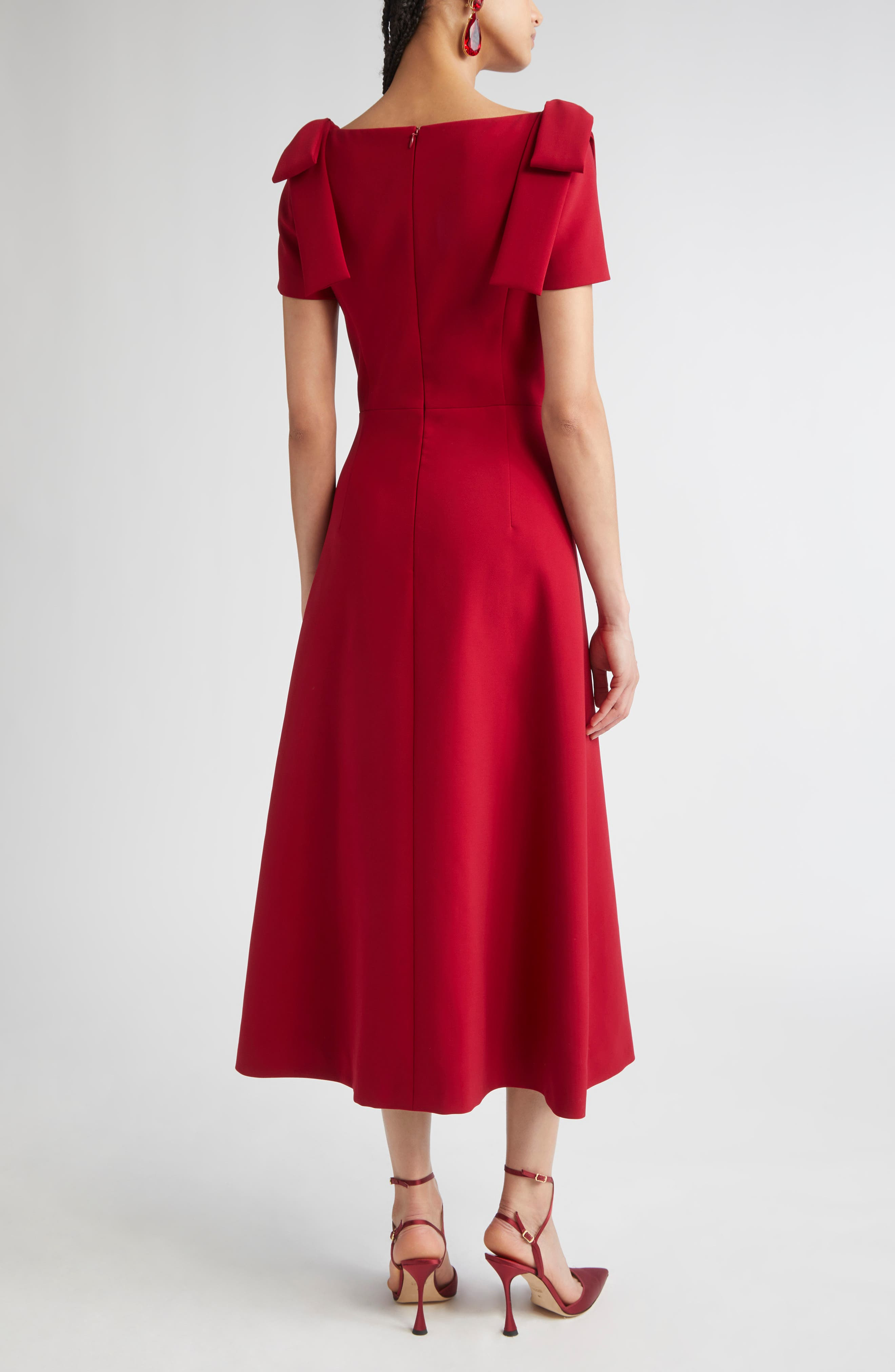 Carolina Herrera Bow Shoulder A-Line Silk Dress in Garnet at Nordstrom - 2