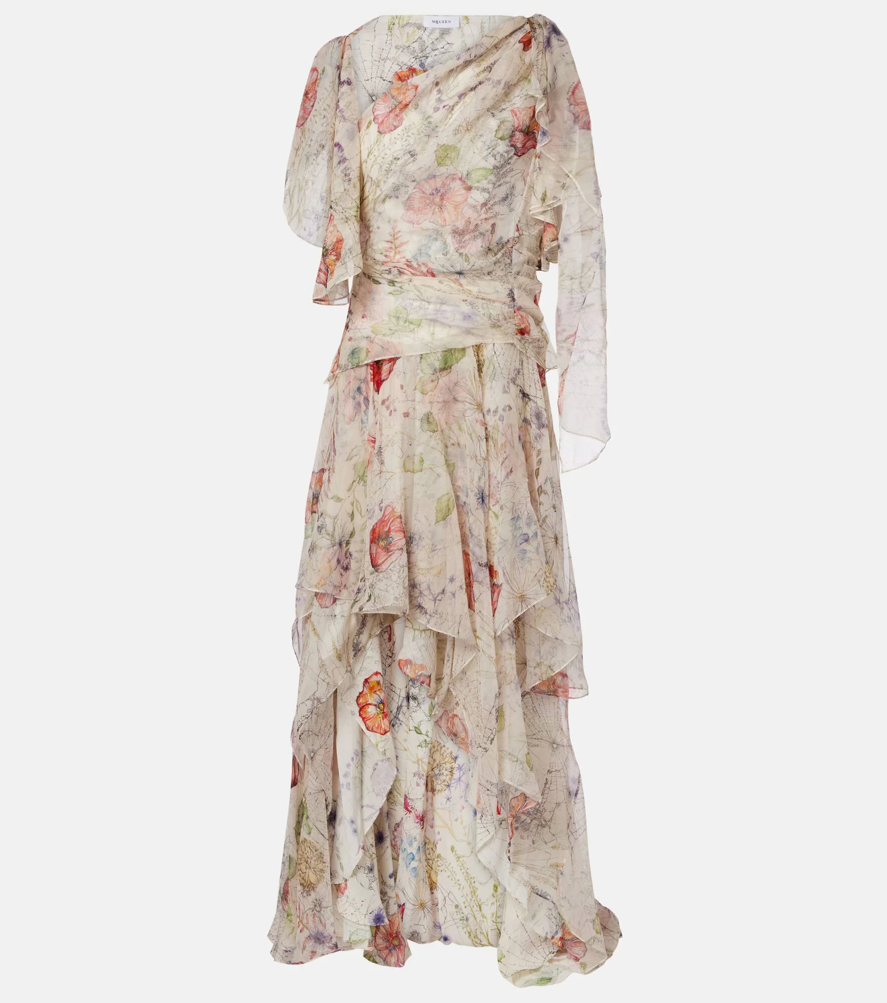 Floral asymmetric silk chiffon gown - 1