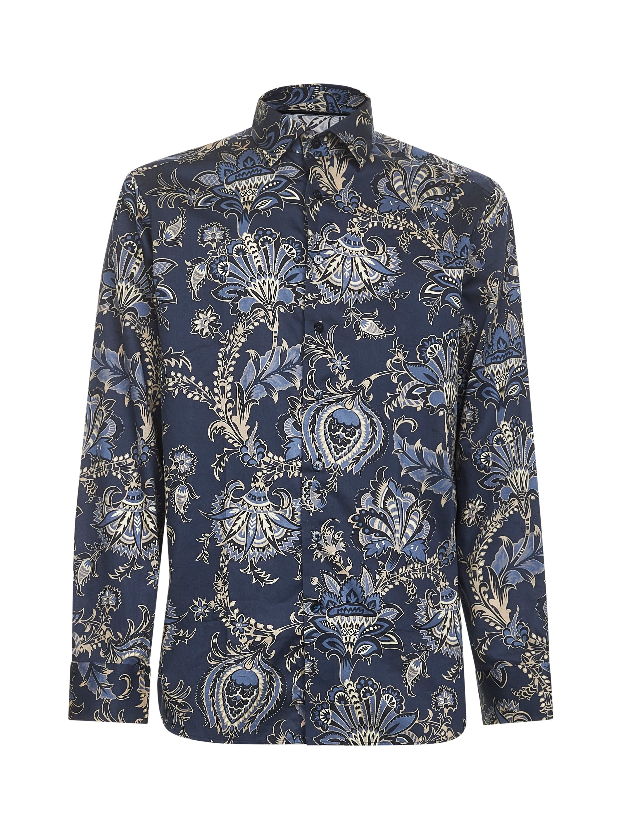 Blue maxi flower print cotton shirt - 1