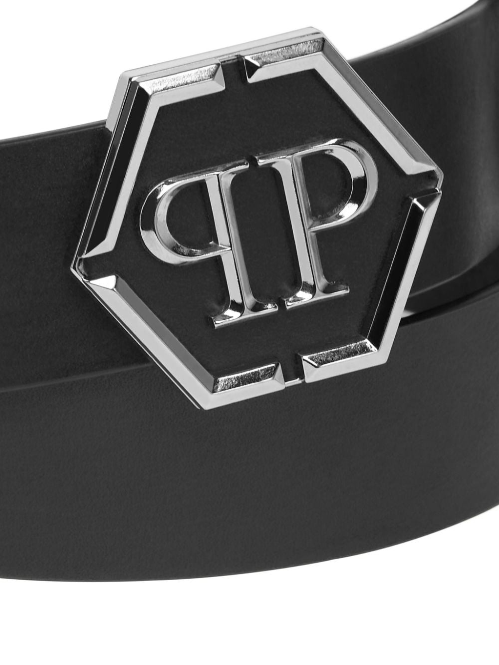 hexagonal logo-buckle leather belt - 3