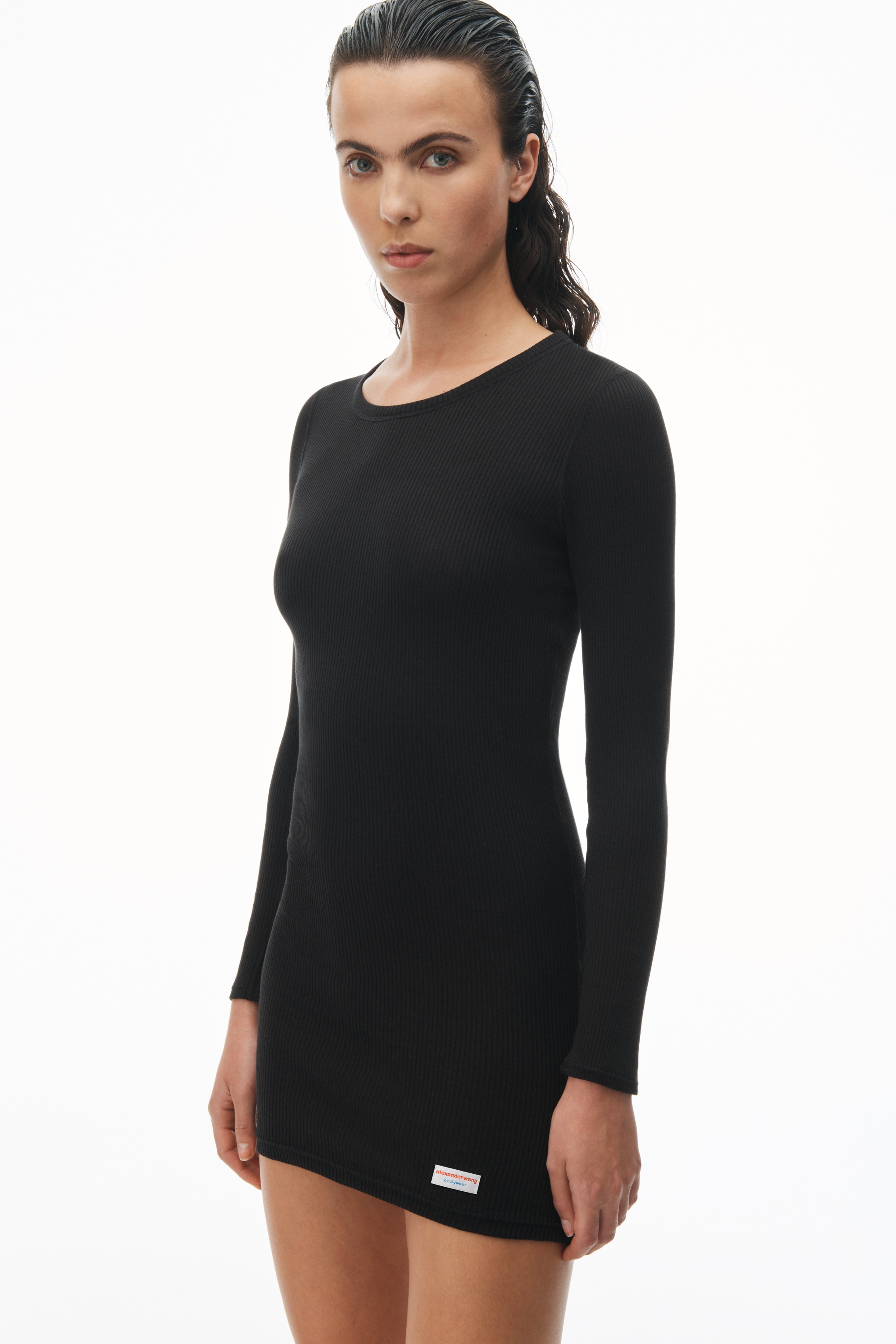 long sleeve loungewear dress in ribbed cotton jersey - 3