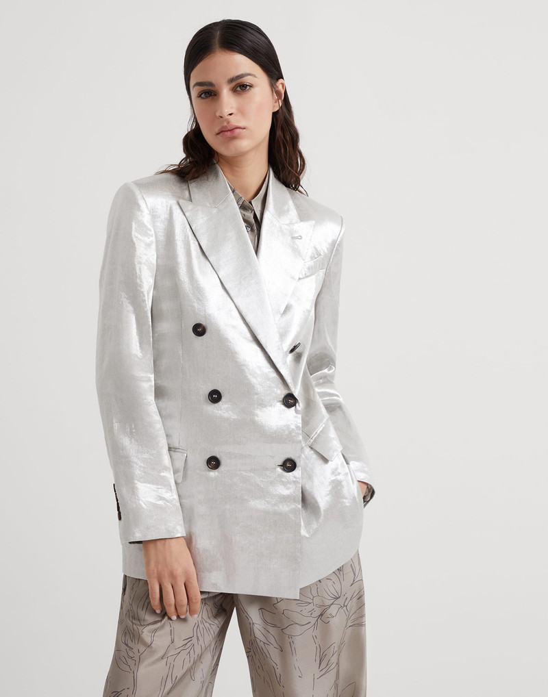 Sparkling linen gabardine blazer with monili - 1