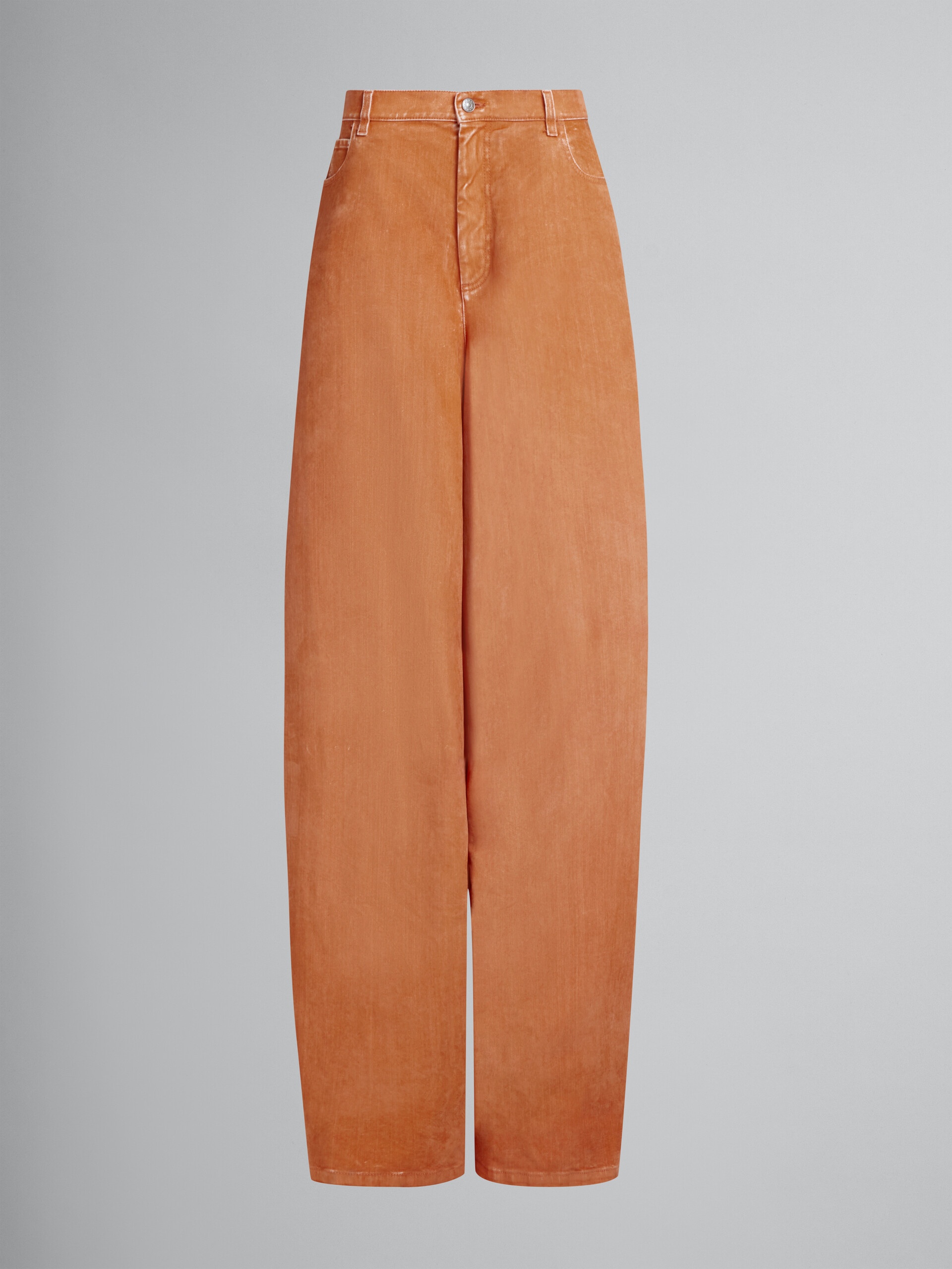 ORANGE FLOCKED DENIM ULTRA-WIDE-LEG TROUSERS - 1