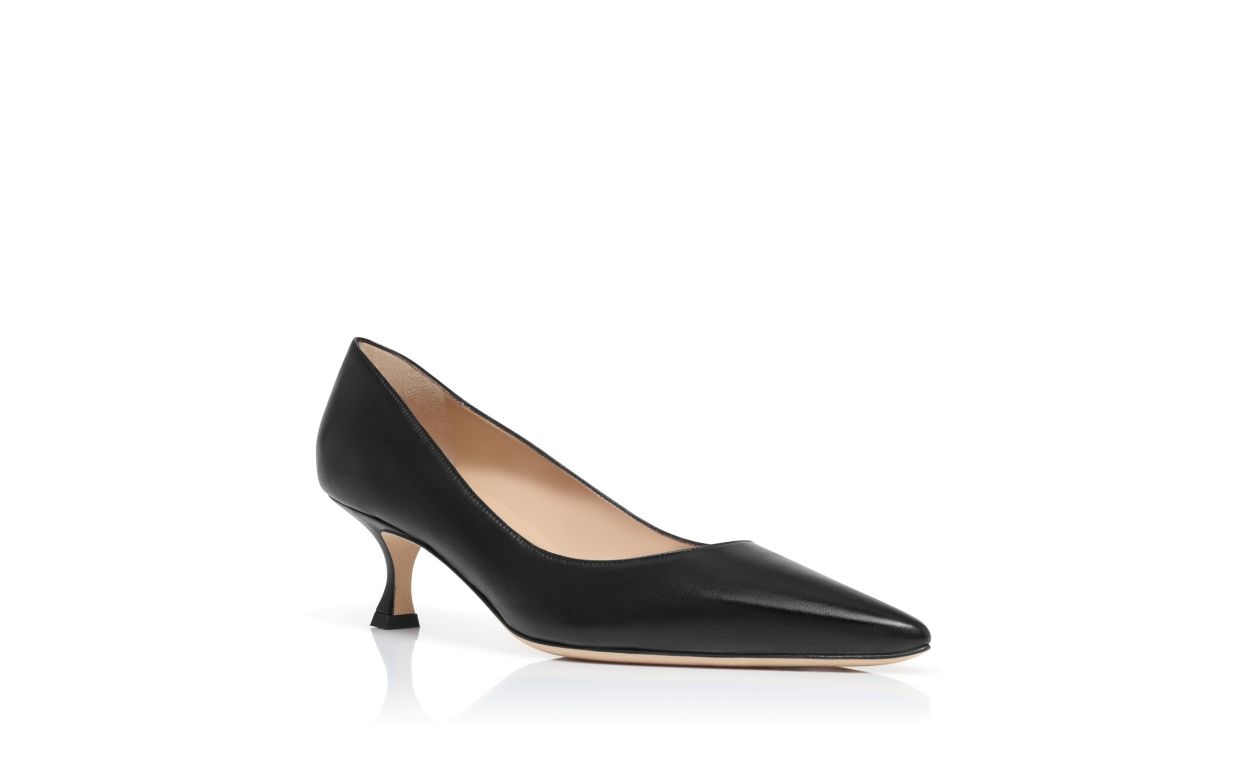 Black Nappa Leather Pointed Toe Pumps - 3