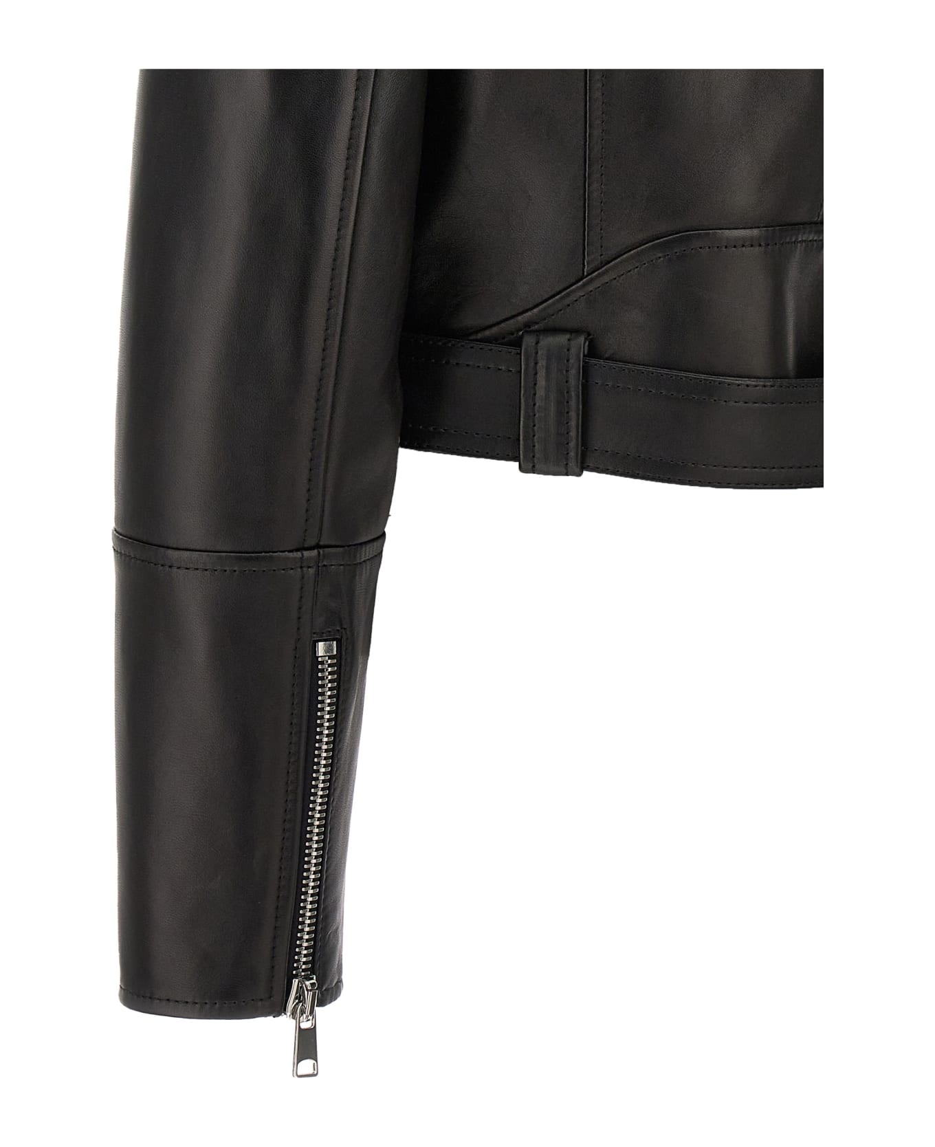 Cropped Biker Jacket With Matching Belt In Smooth Leather - 5