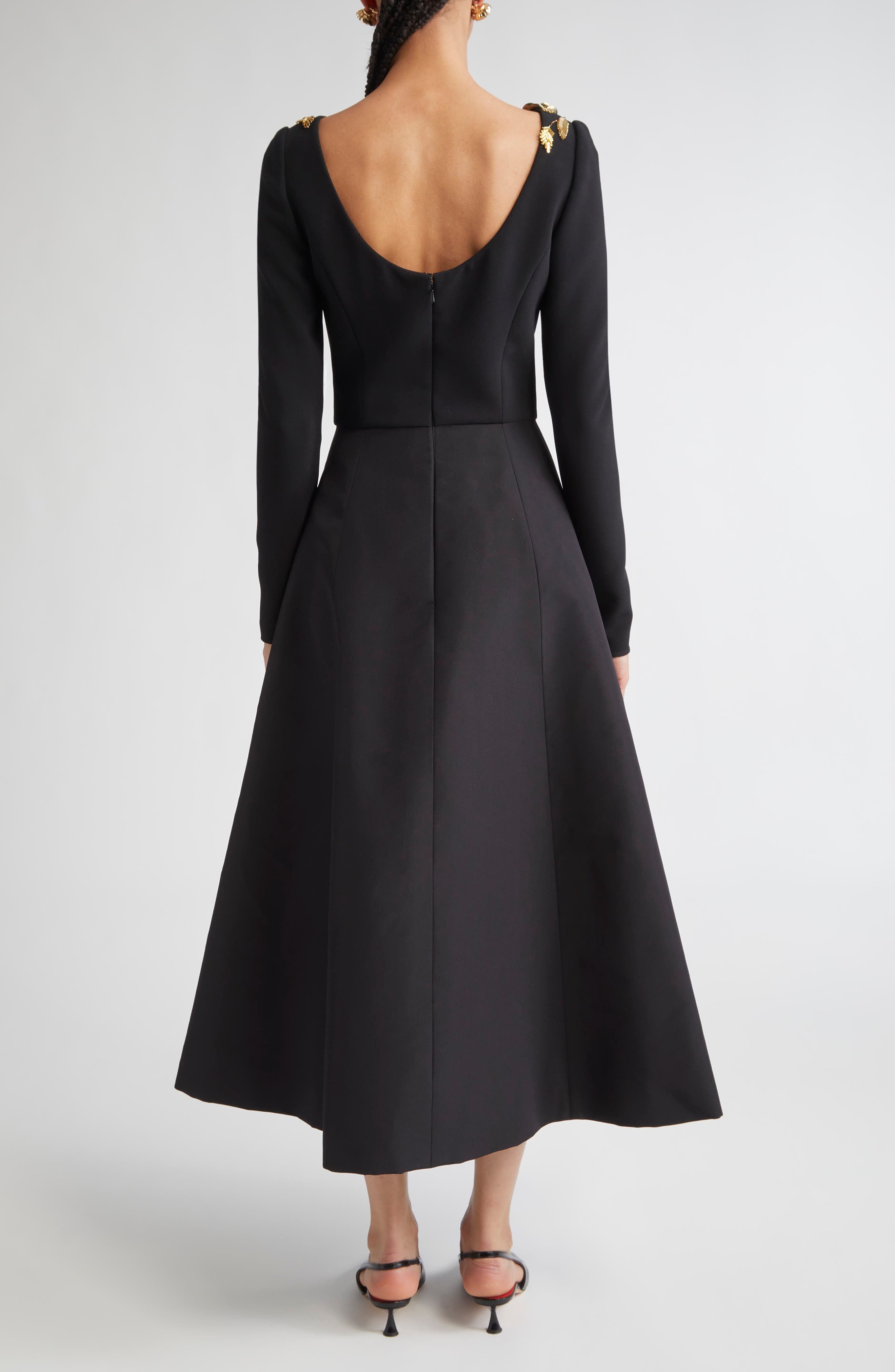 Carolina Herrera Floral Embellished Long Sleeve Midi Dress in Black Multi at Nordstrom - 2