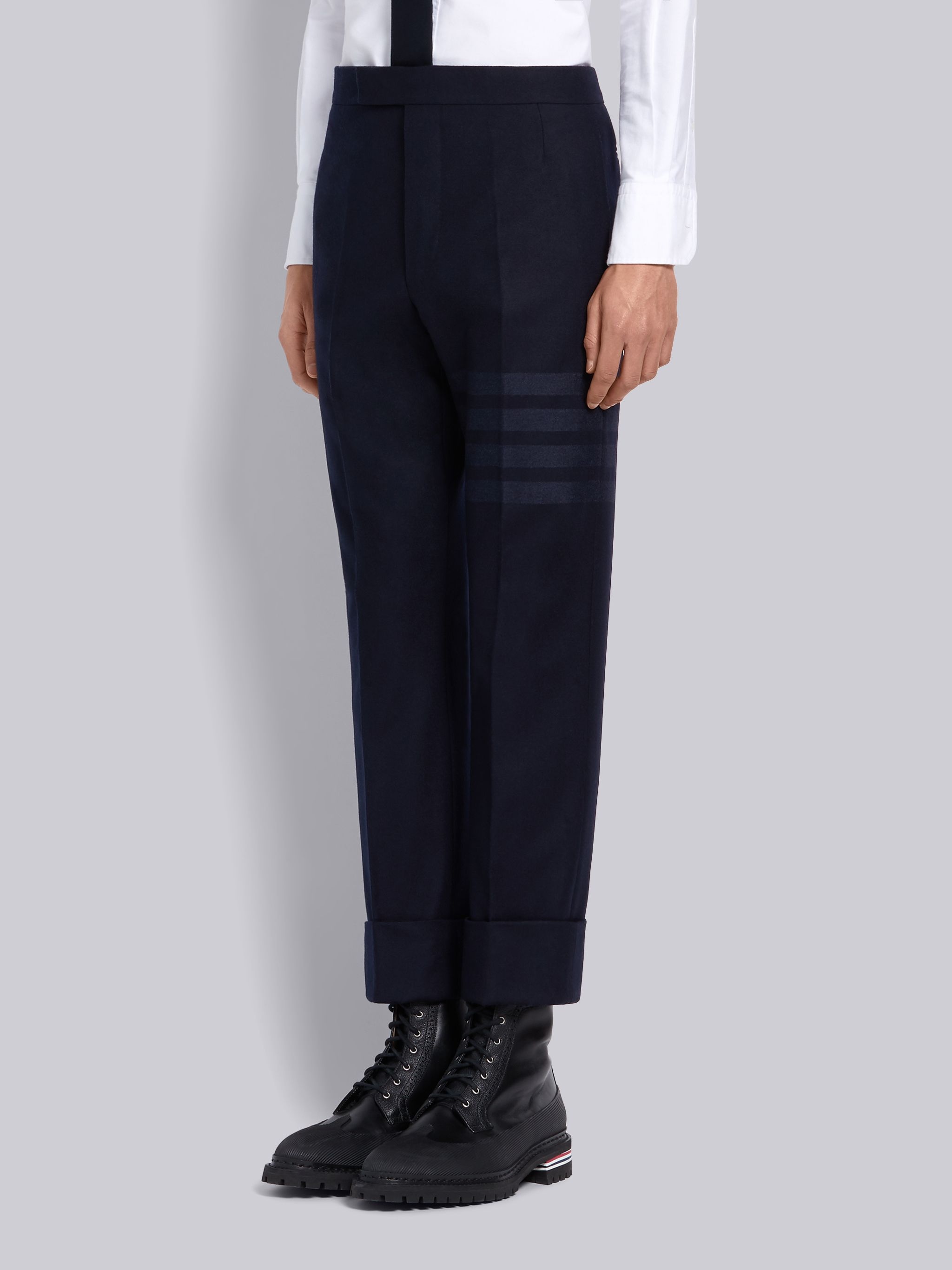 Navy Cashmere Wool Flannel Classic Tonal 4-Bar Trouser - 2