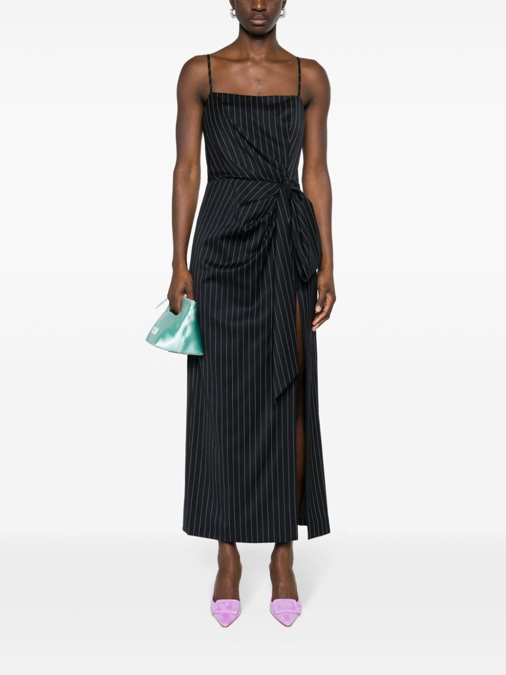 pinstripe knotted-waist midi dress - 2