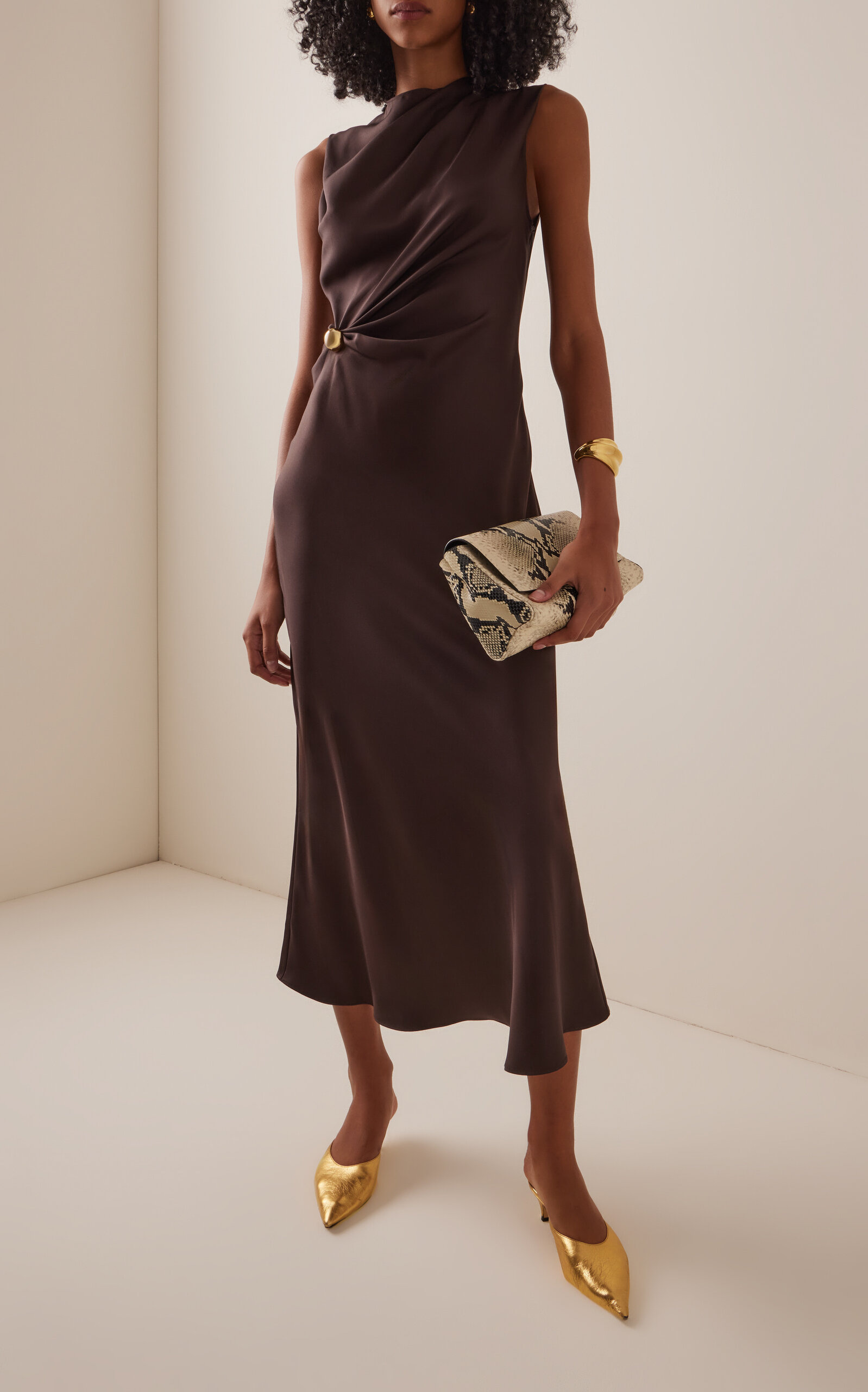 Roan Draped Silk Dress brown - 2