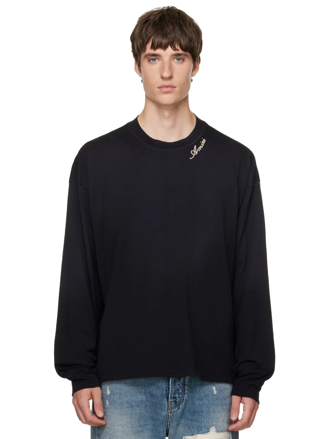 Black 'AMIRI' Script Oversized Long Sleeve T-shirt - 1