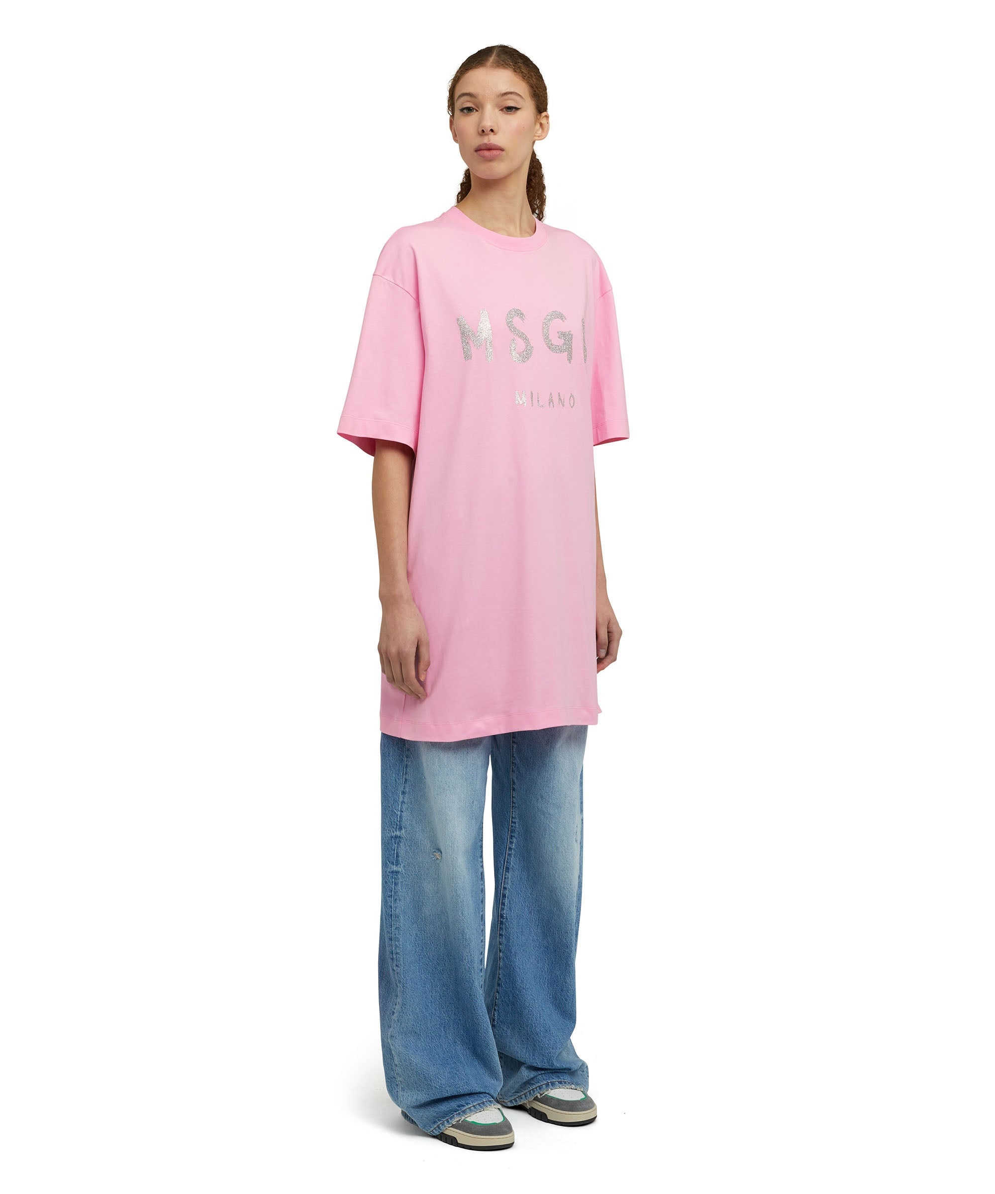 MSGM Cotton crewneck t-shirt with brushed logo | REVERSIBLE