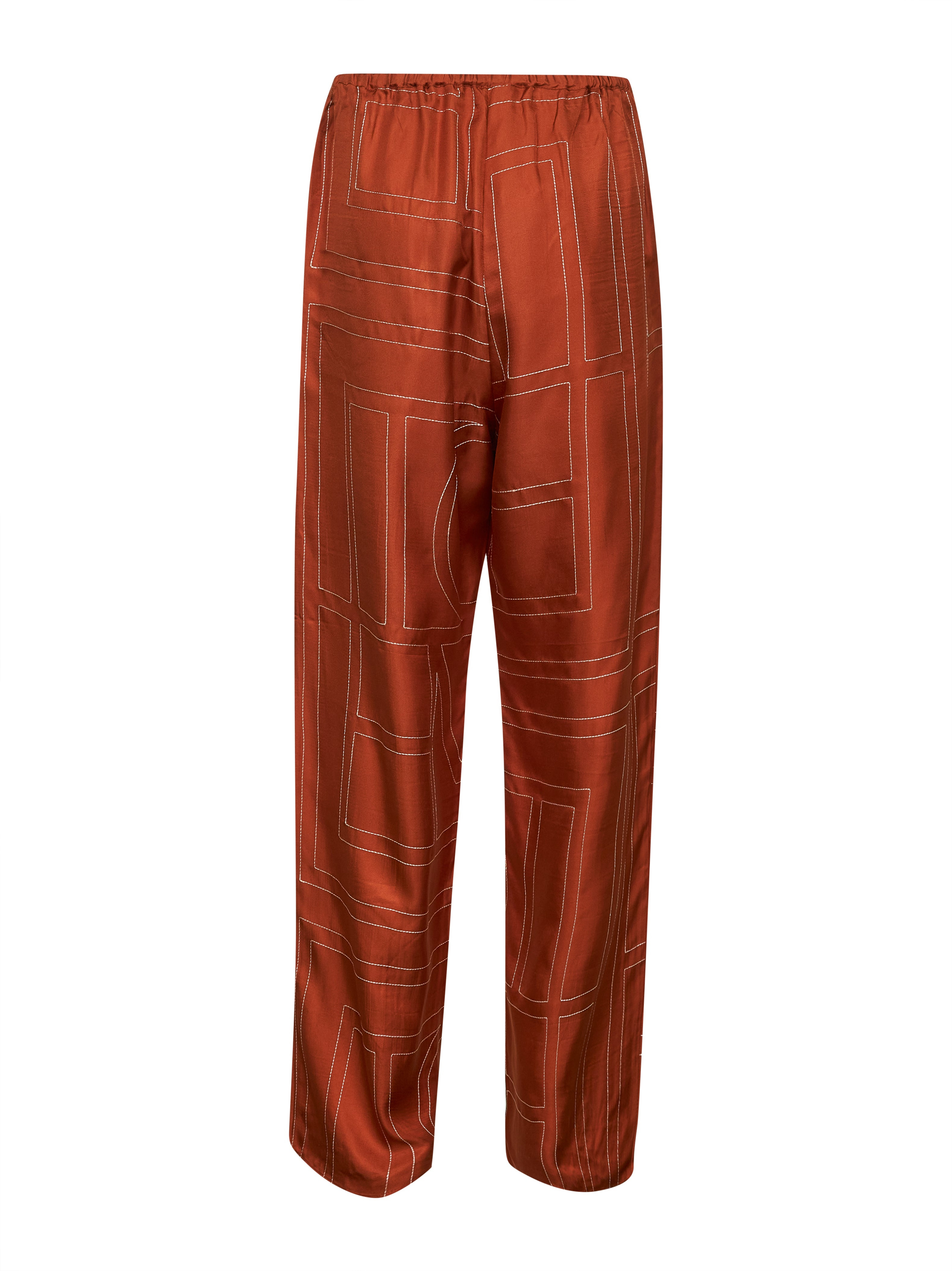 Orange silk twill Monogram pajama pants - 2