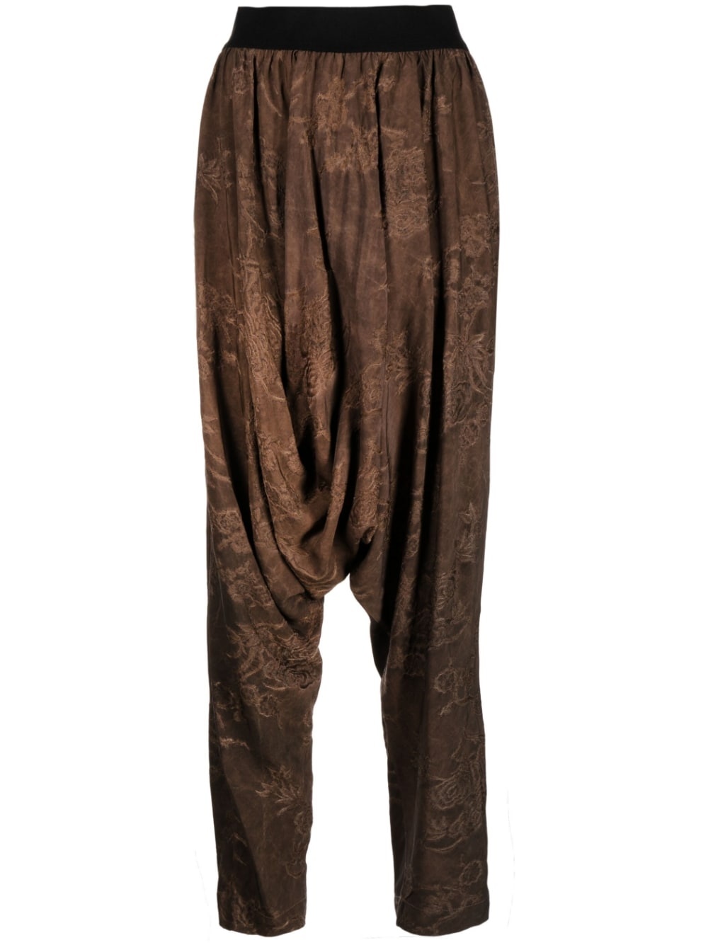 floral-embroidered drop-crotch trousers - 1