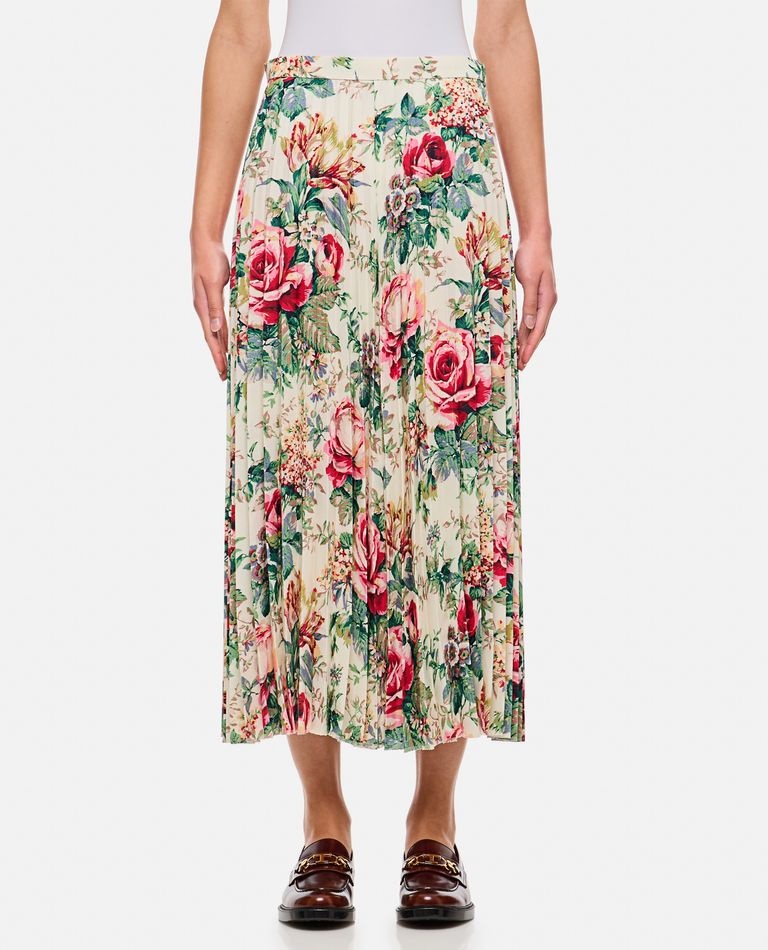 FLOWER PATTERN PRINTED PLEATED MIDI SKIRT - 1