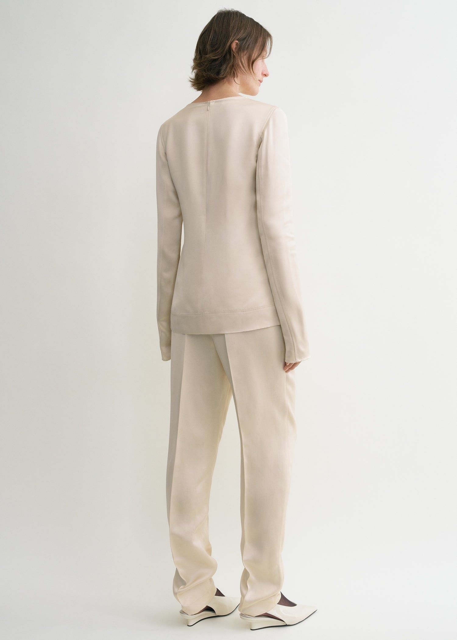 Long-sleeve satin top ecru - 4