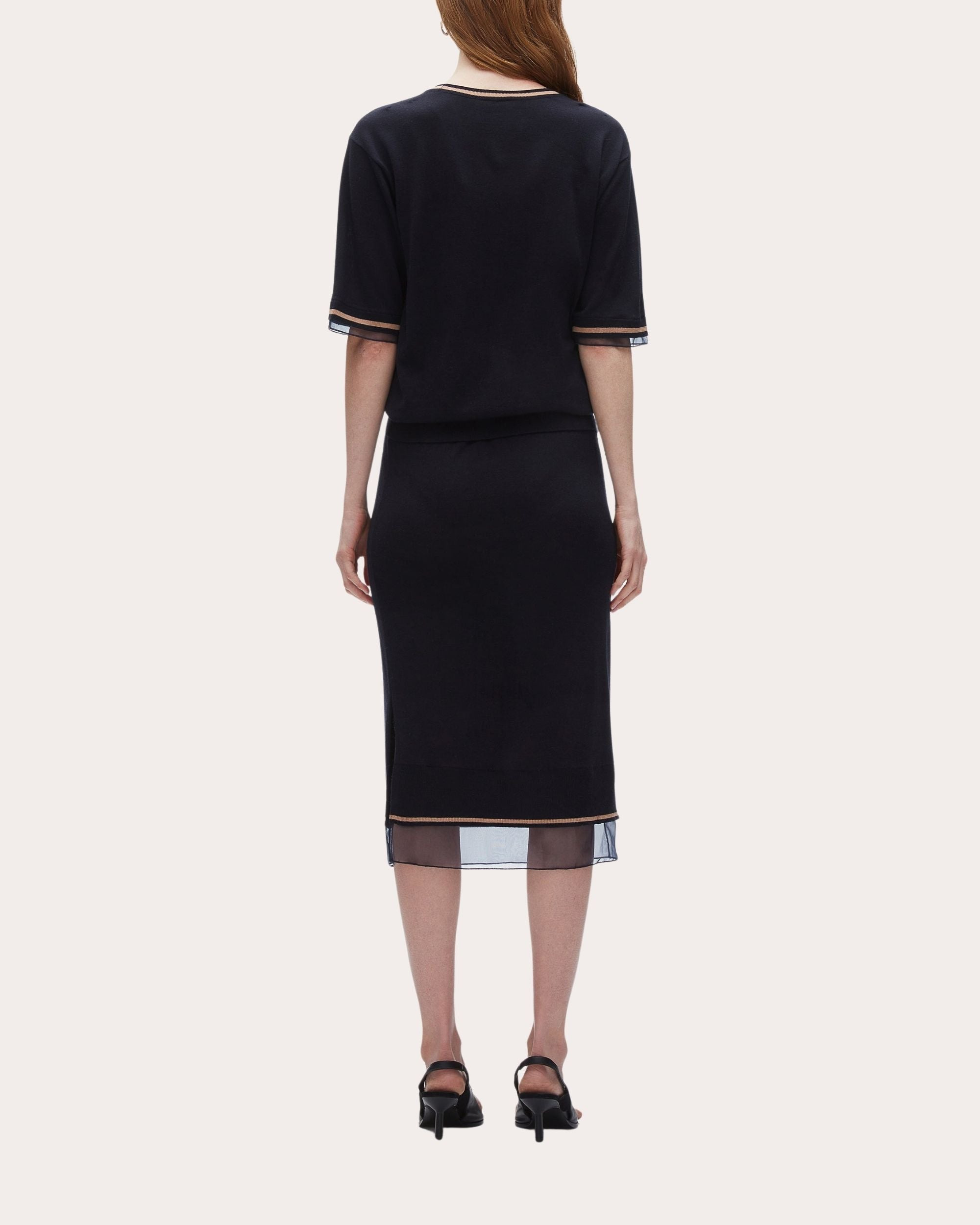 Organza Trimmed Gathered Wool Sweater Dress - 2