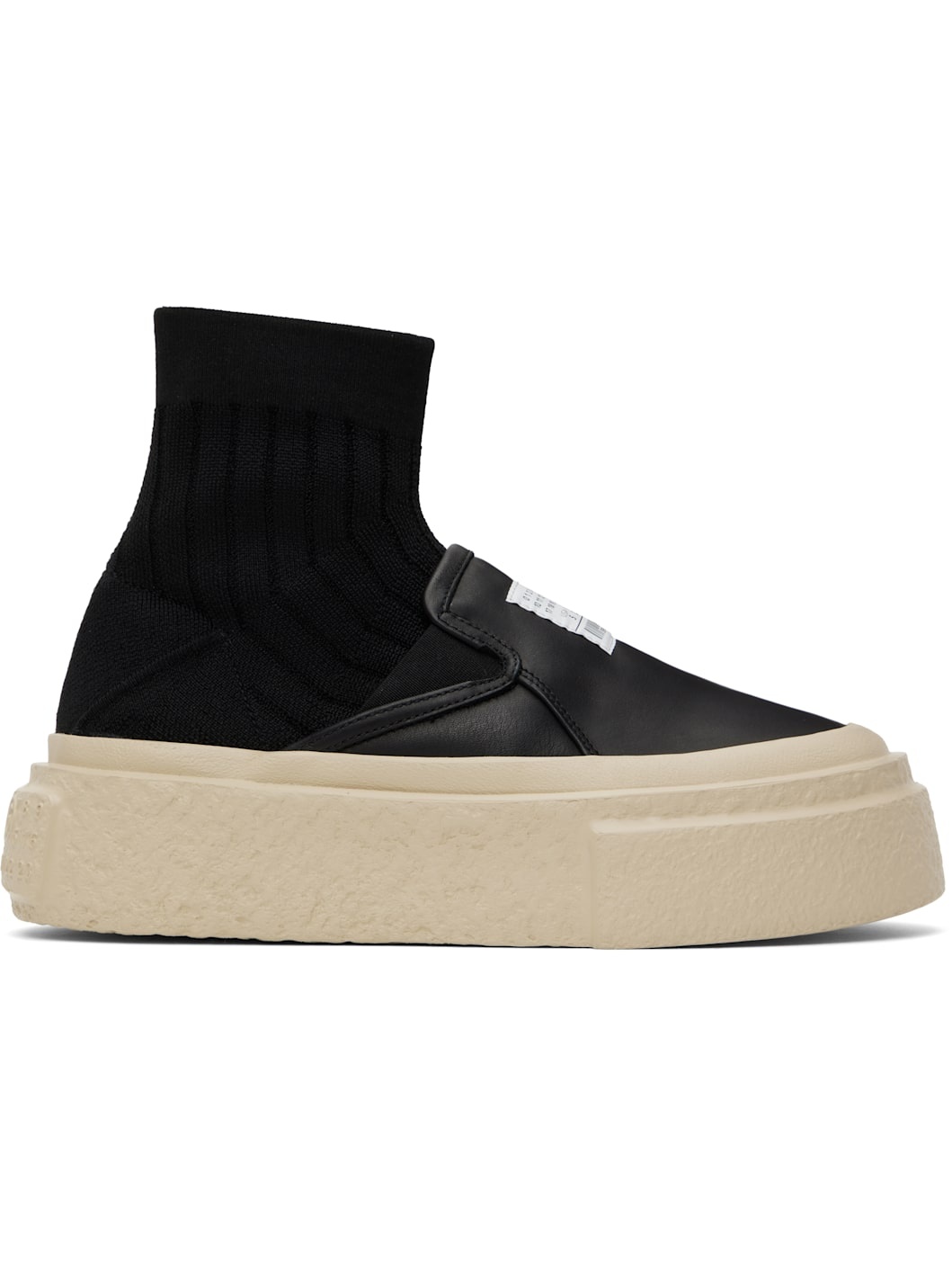 Black Leather Knit Sock Platform Sneakers - 1