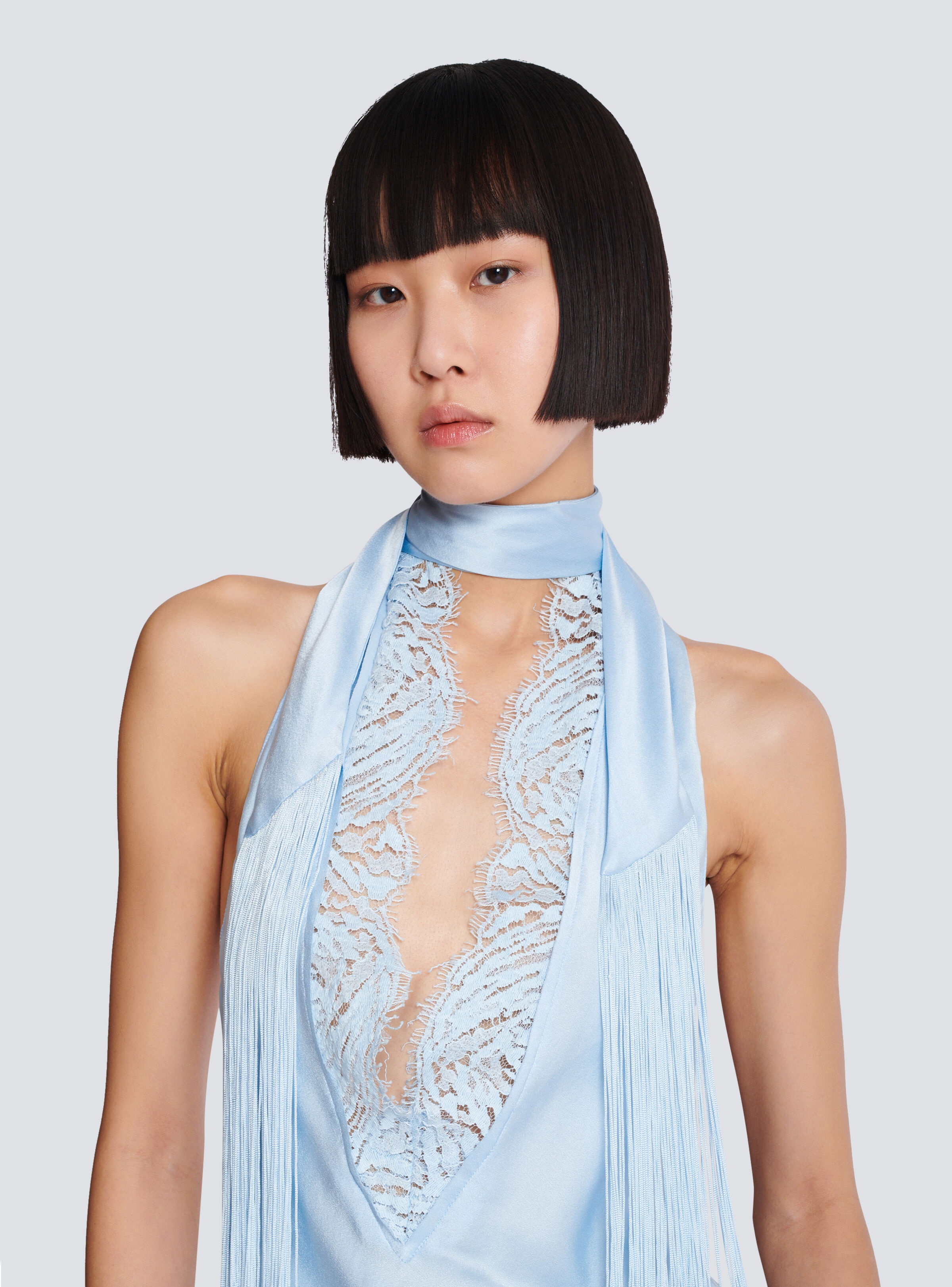 Backless fringed satin top - 7