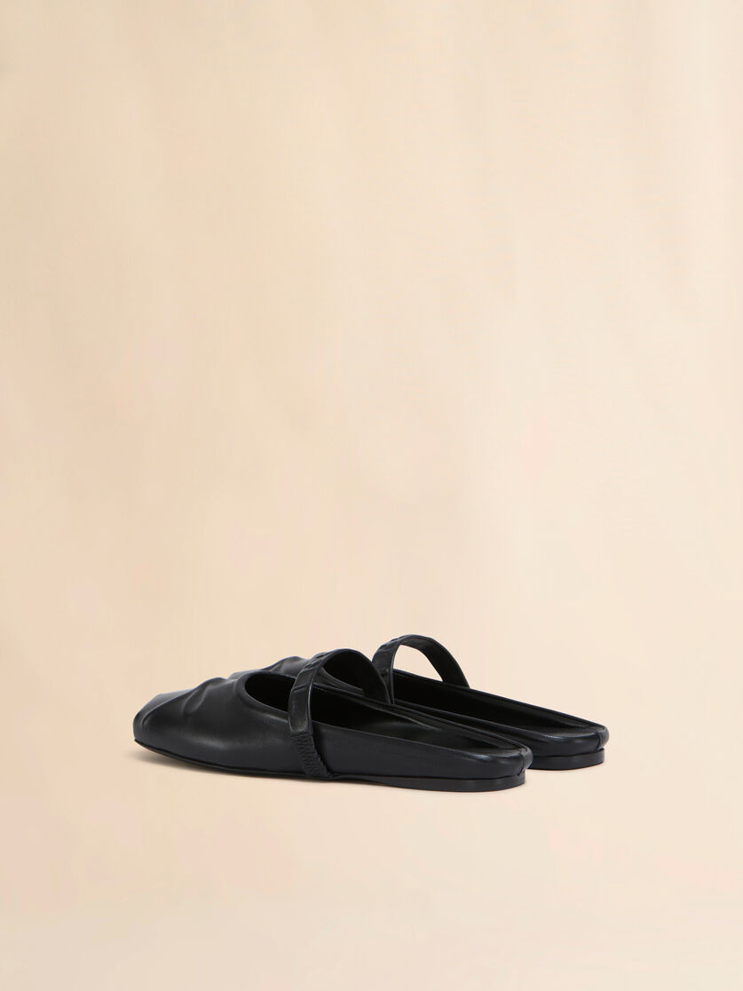 BLACK NAPPA LEATHER LITTLE BOW SABOT BALLET FLAT - 3