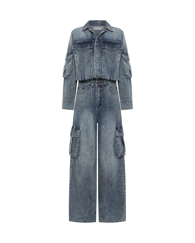 Cargo Trucker Denim Overalls - Blue Blossom 1