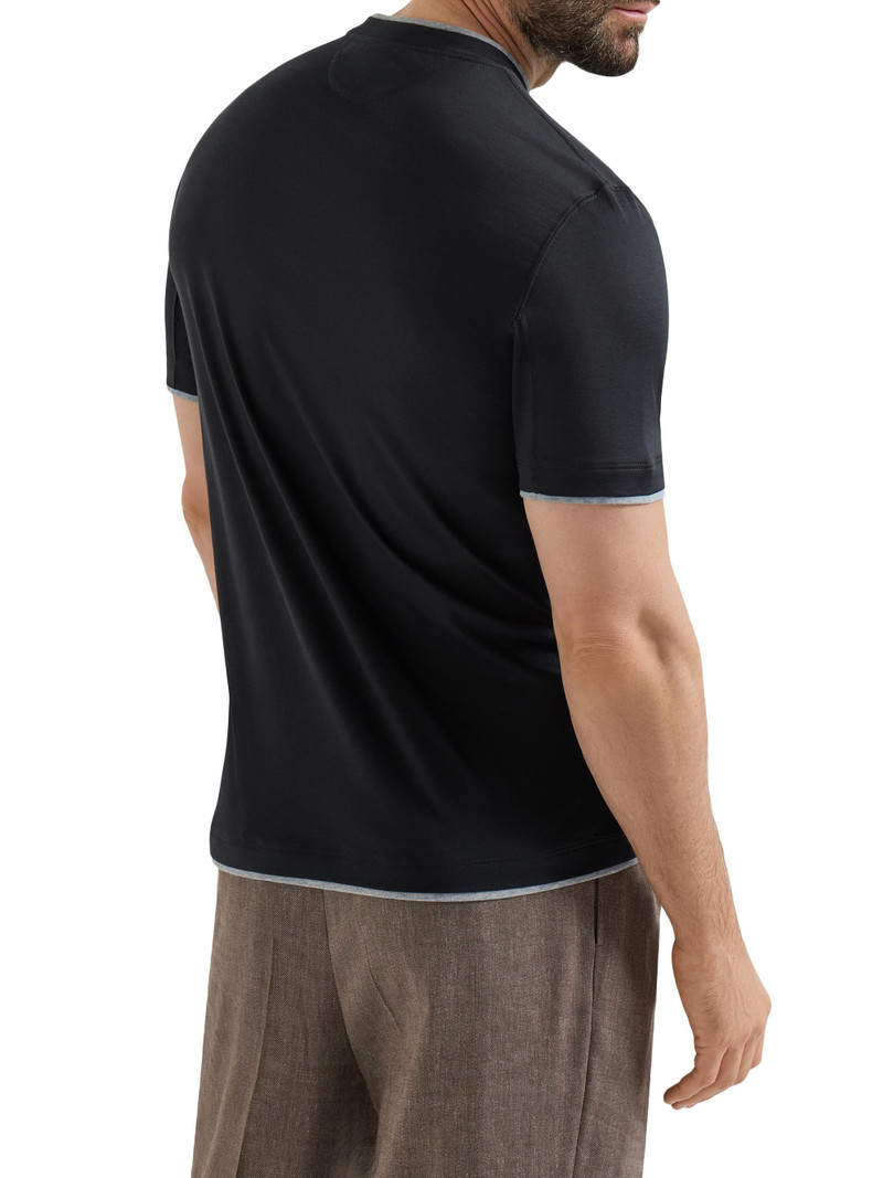 Men's Silk and Cotton Jersey Crew Neck T-Shirt - Black 3