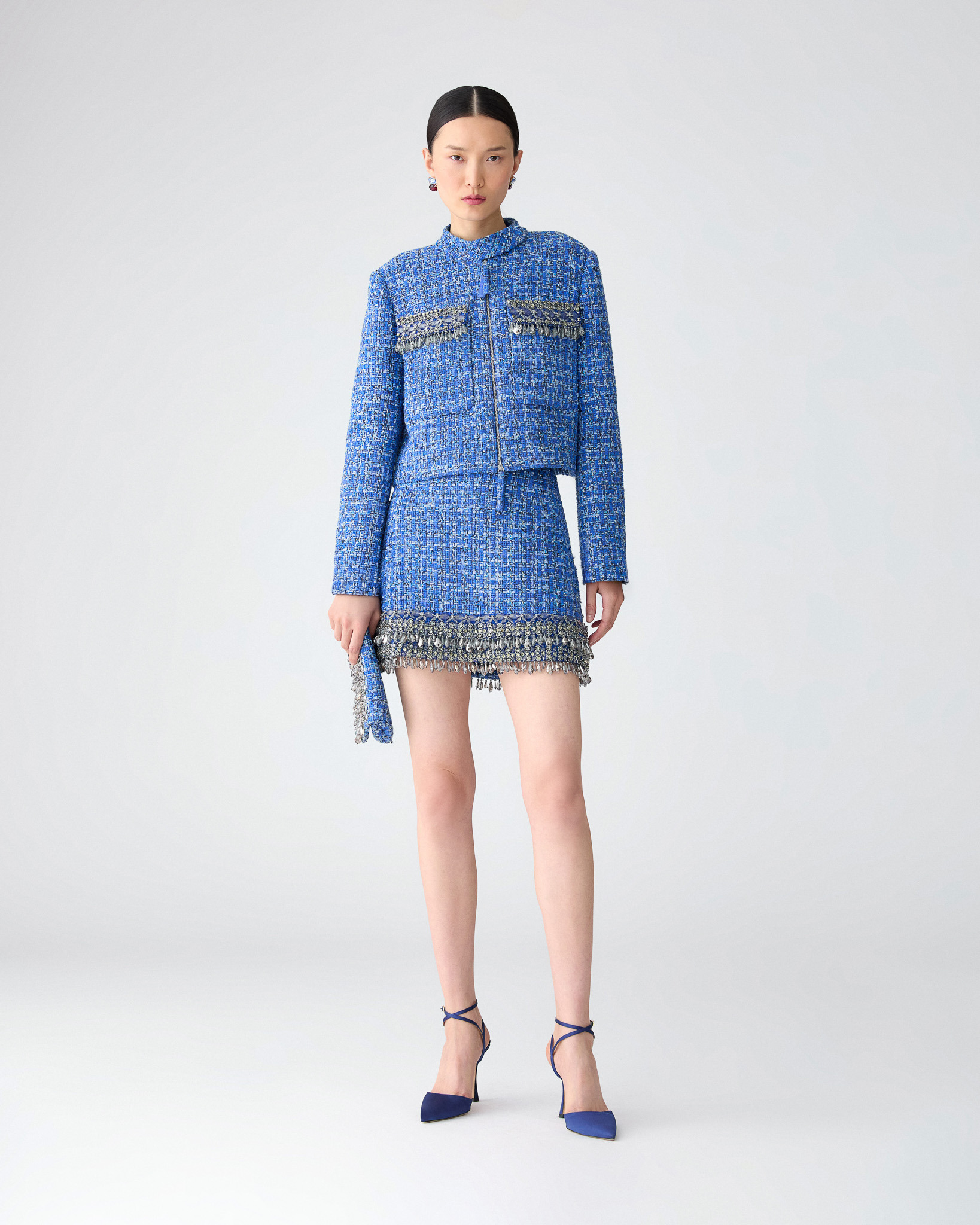 Tweed Mini Skirt with Raindrop Embroidery - 2