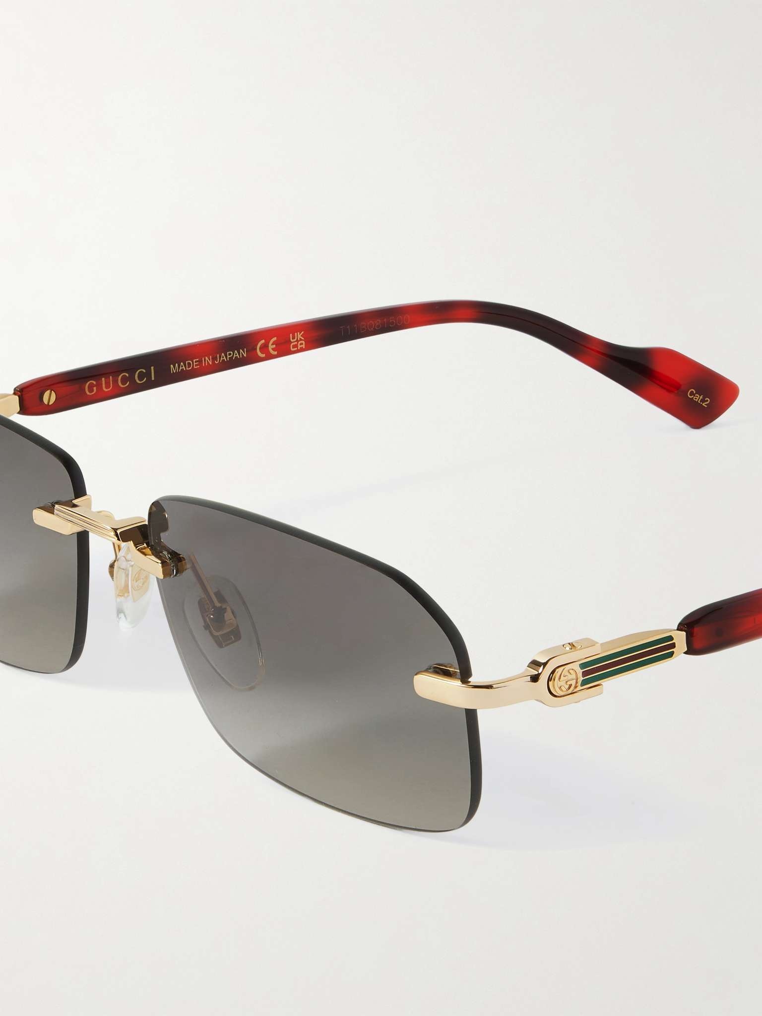 Rimless Rectangular-Frame Gold-Tone and Tortoiseshell Acetate Sunglasses - 3