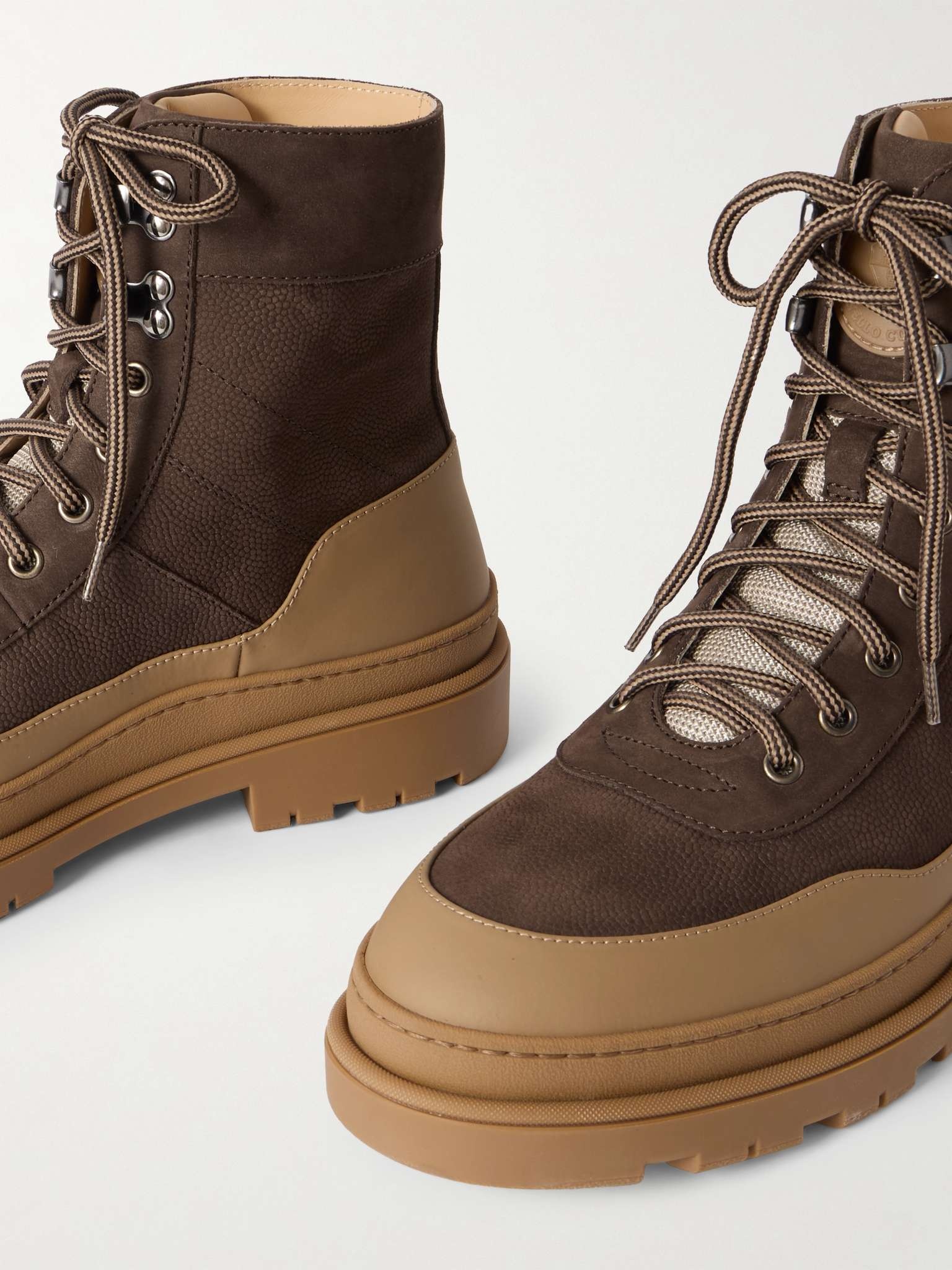 Rubber and Leather-Trimmed Pebble-Grain Nubuck and Mesh Hiking Boots - 6