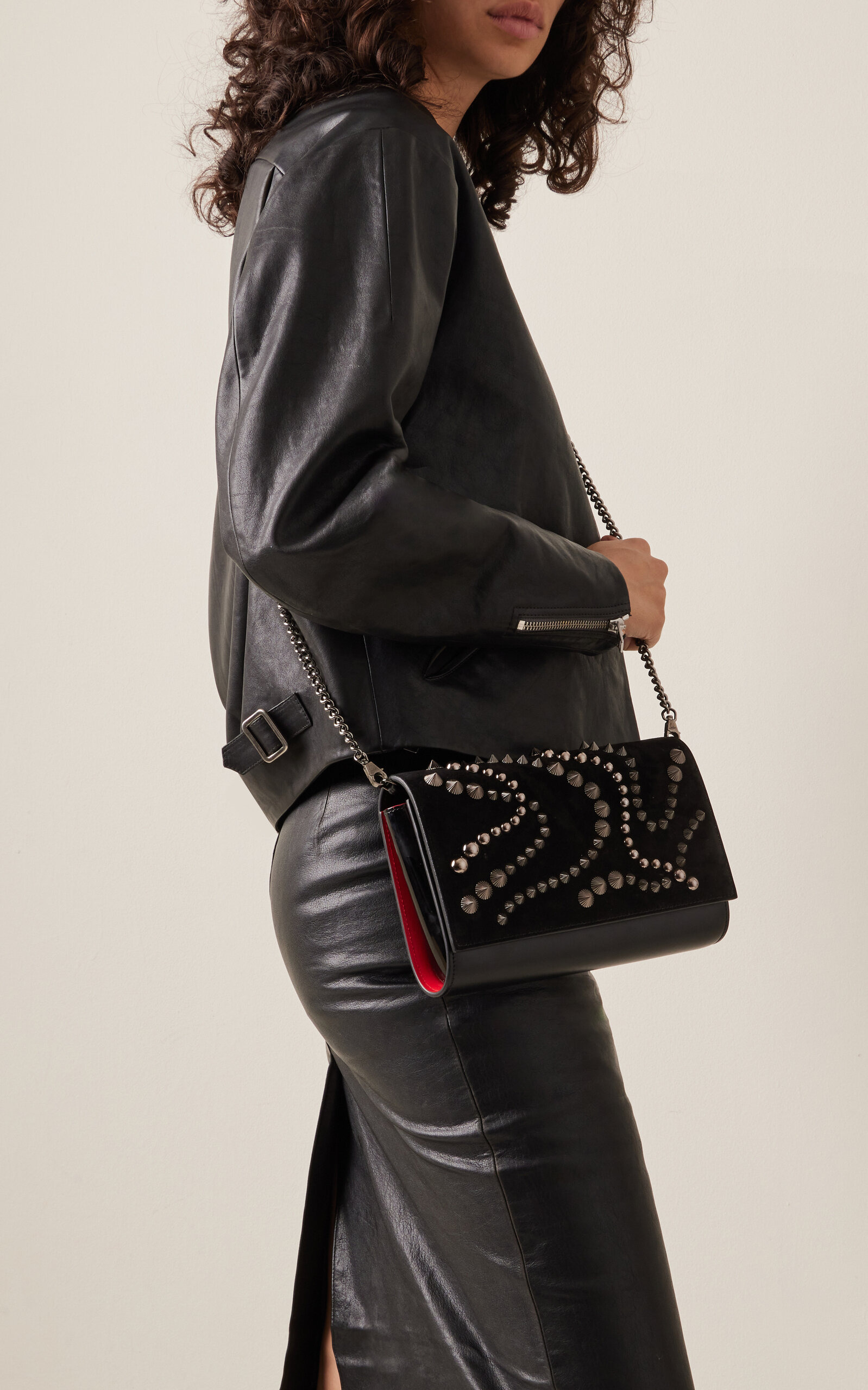 Paloma Spike-Embellished Suede, Leather Clutch black - 4