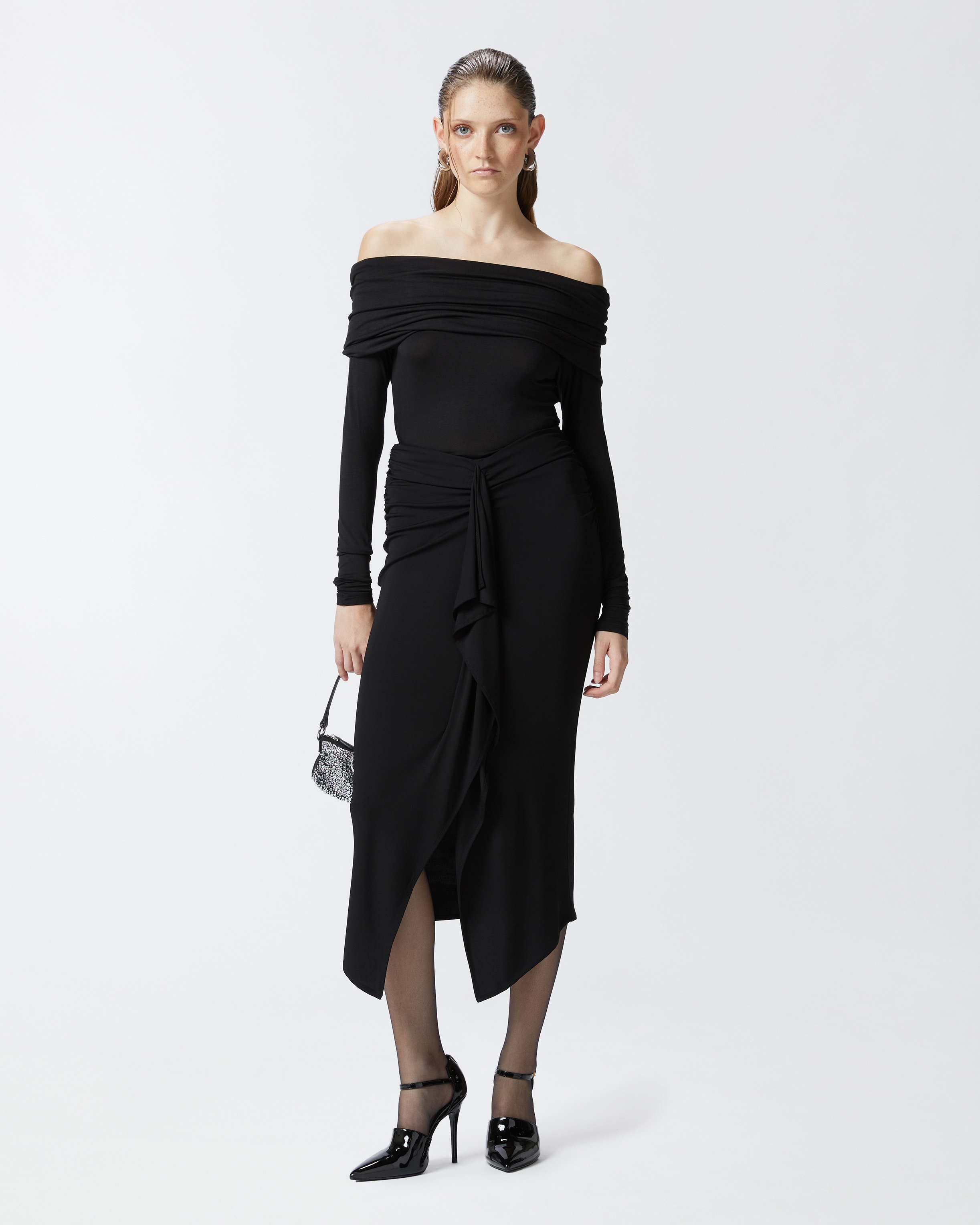 FLOWING PENCIL SKIRT WITH RUFFLE - 2