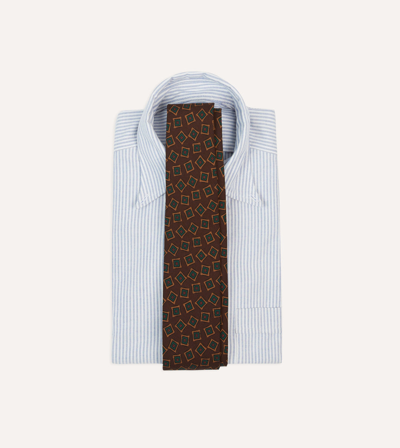 Drake's Brown and Green Jumbled Medallion Print Silk Self-Tipped Tie outlook