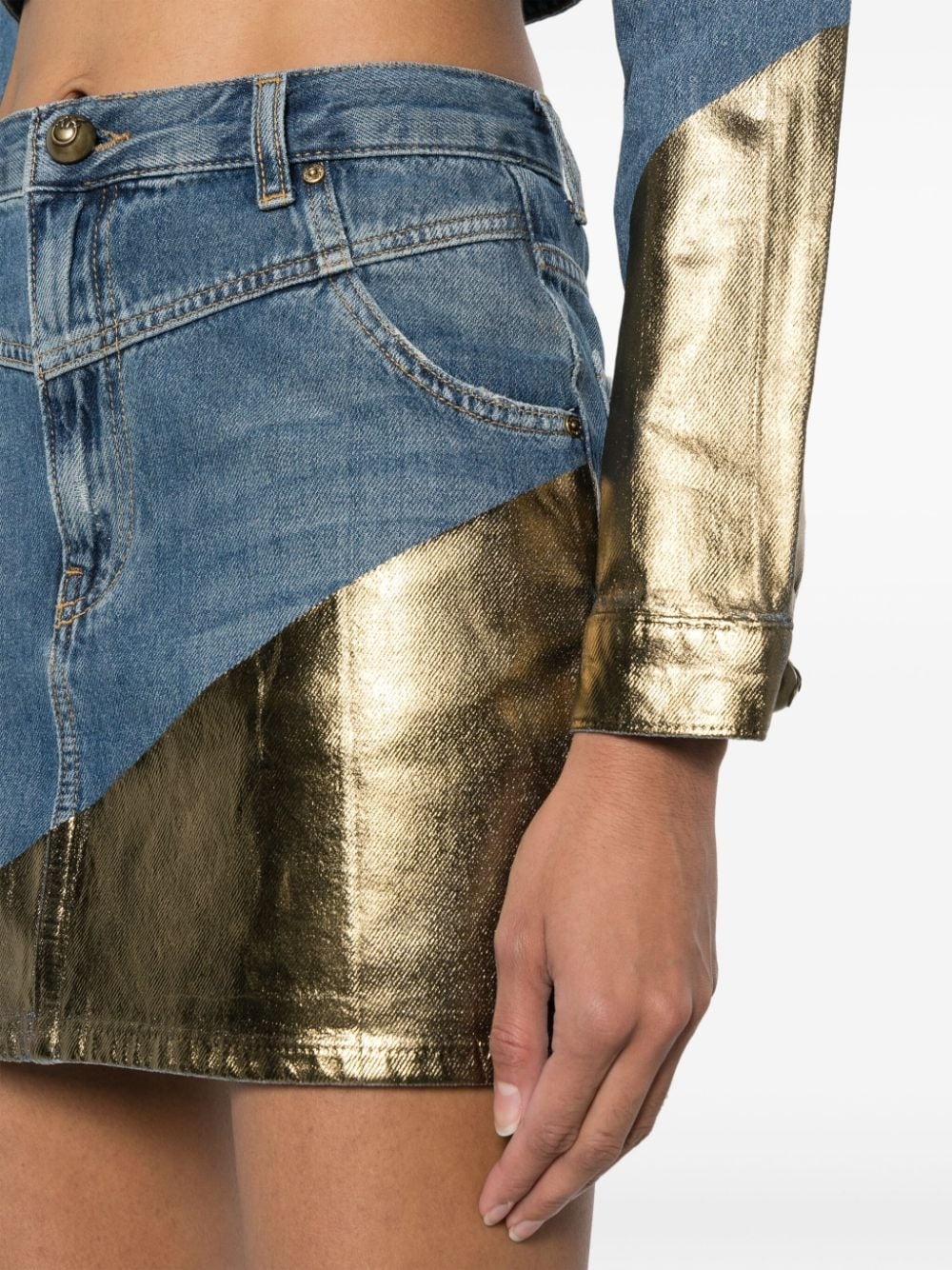 Golden denim mini skirt - 5