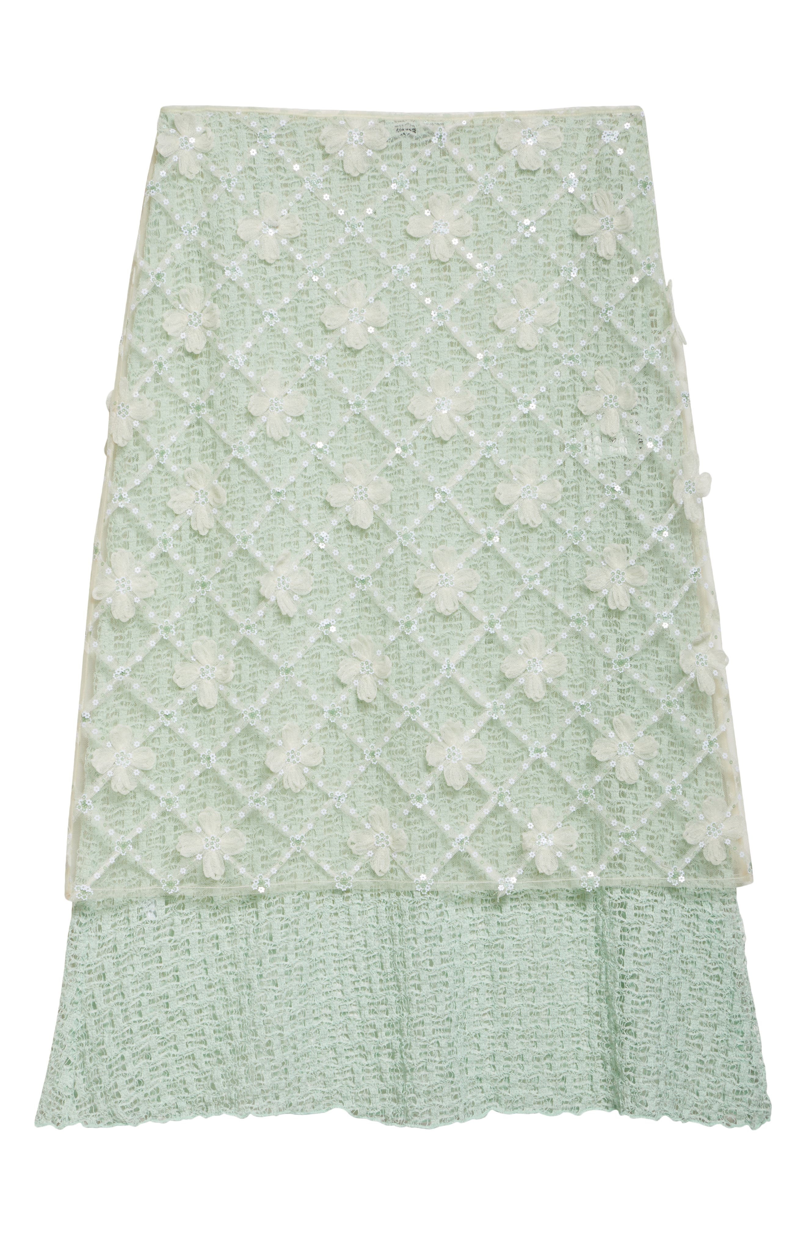 Siedrés Lunies Floral Appliqué Sheer Lace Midi Skirt in Green Multi at Nordstrom - 6