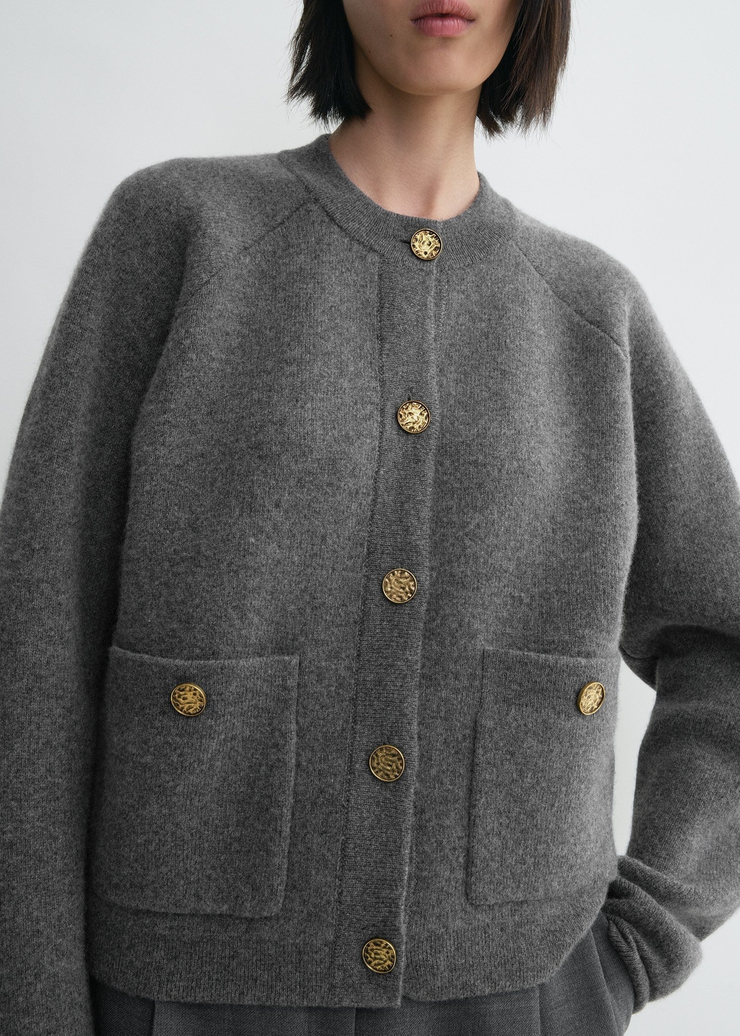 Hammered button cardigan grey melange - 3
