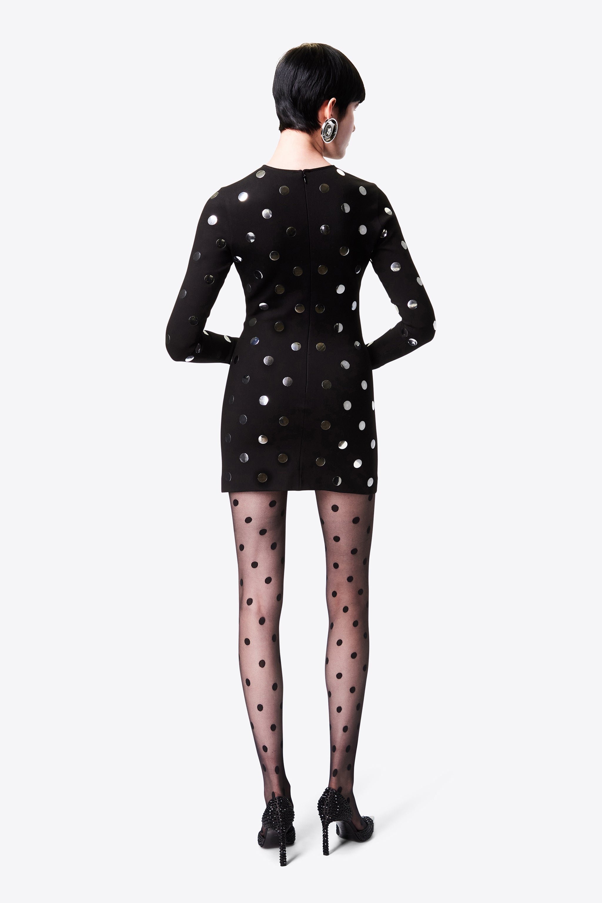 POLKA DOT LONG SLEEVE MINI DRESS - 5