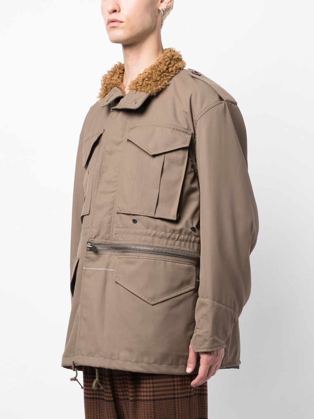 shearling-collar drawstring jacket - 3