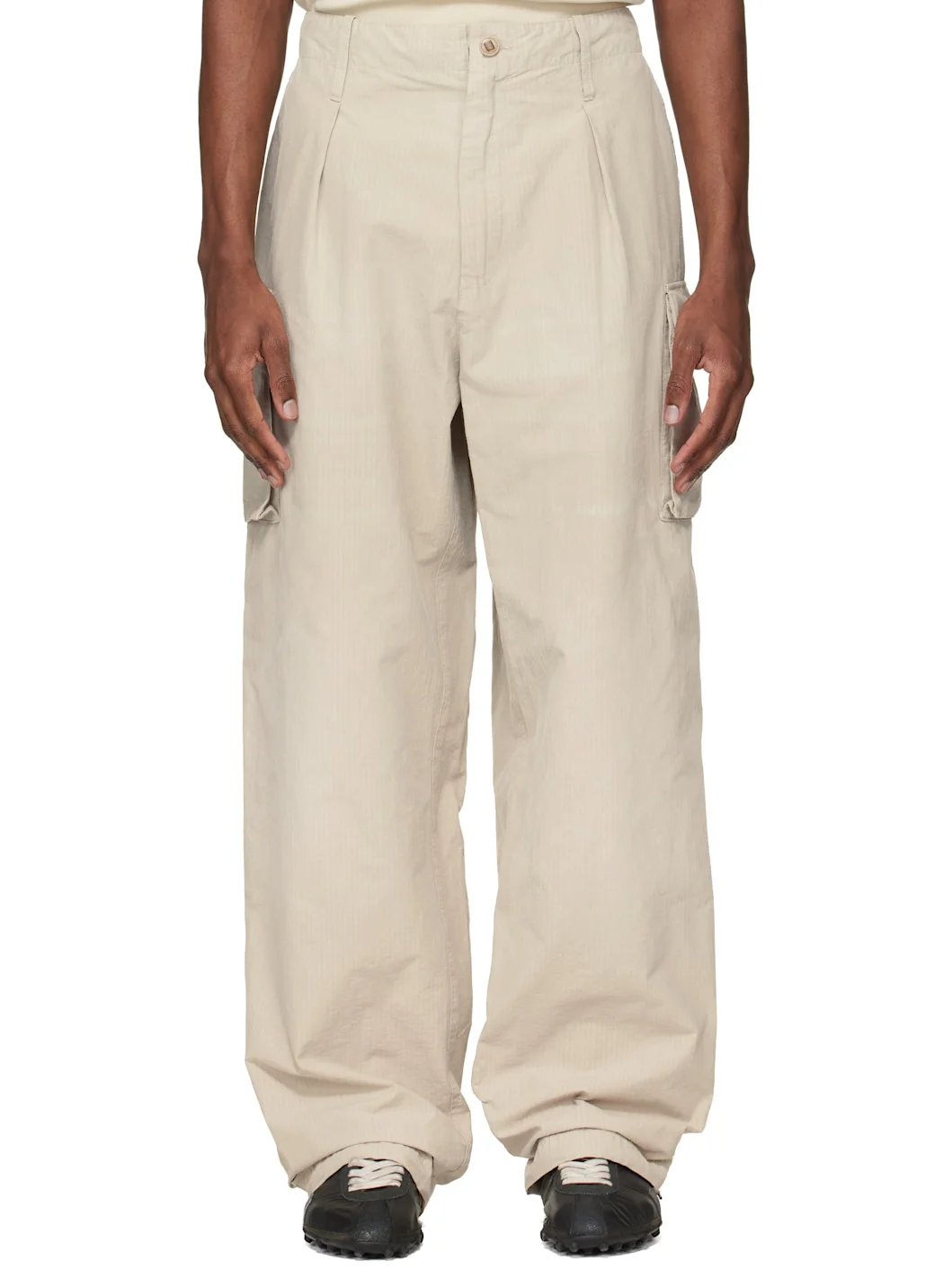 Beige Cotton-Blend Cargo Pants - 1