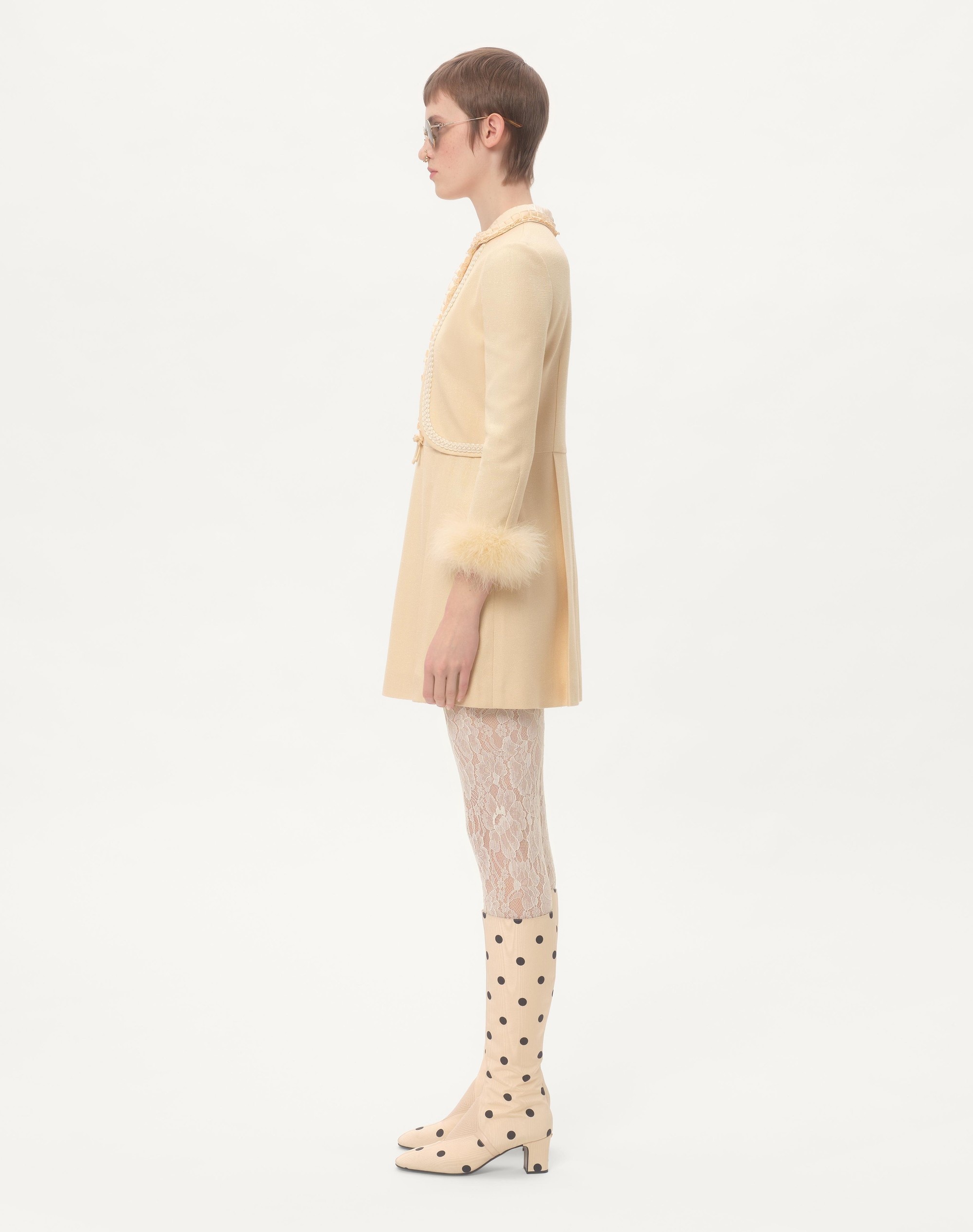 SHORT DRESS IN RUSTIC SILK WITH FEATHERS - 7