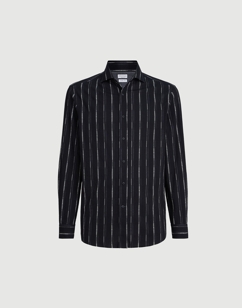 Jacquard seersucker easy fit shirt with spread collar 1