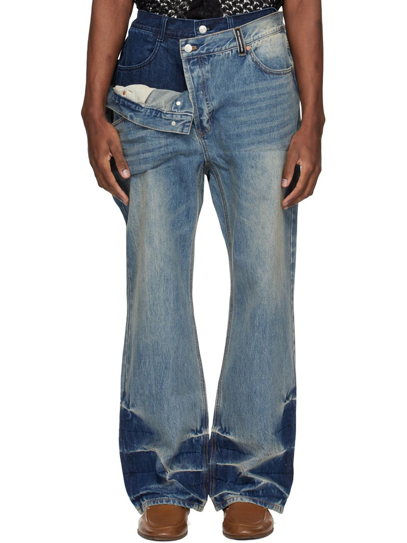Blue Asymmetric Layered Wide-Leg Jeans 1