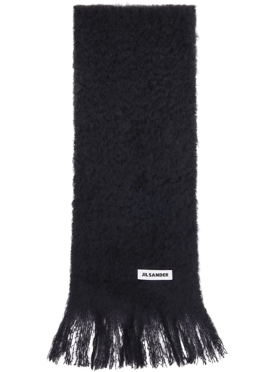 Black Plain Mohair Wool Scarf - 1