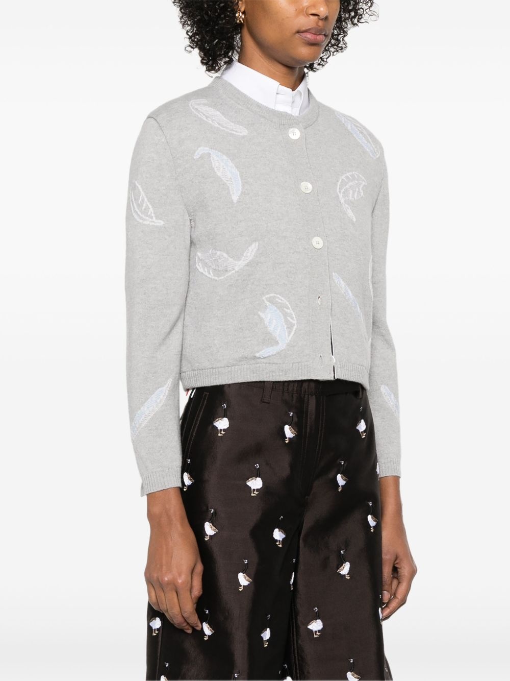 feather-intarsia cropped cardigan - 3