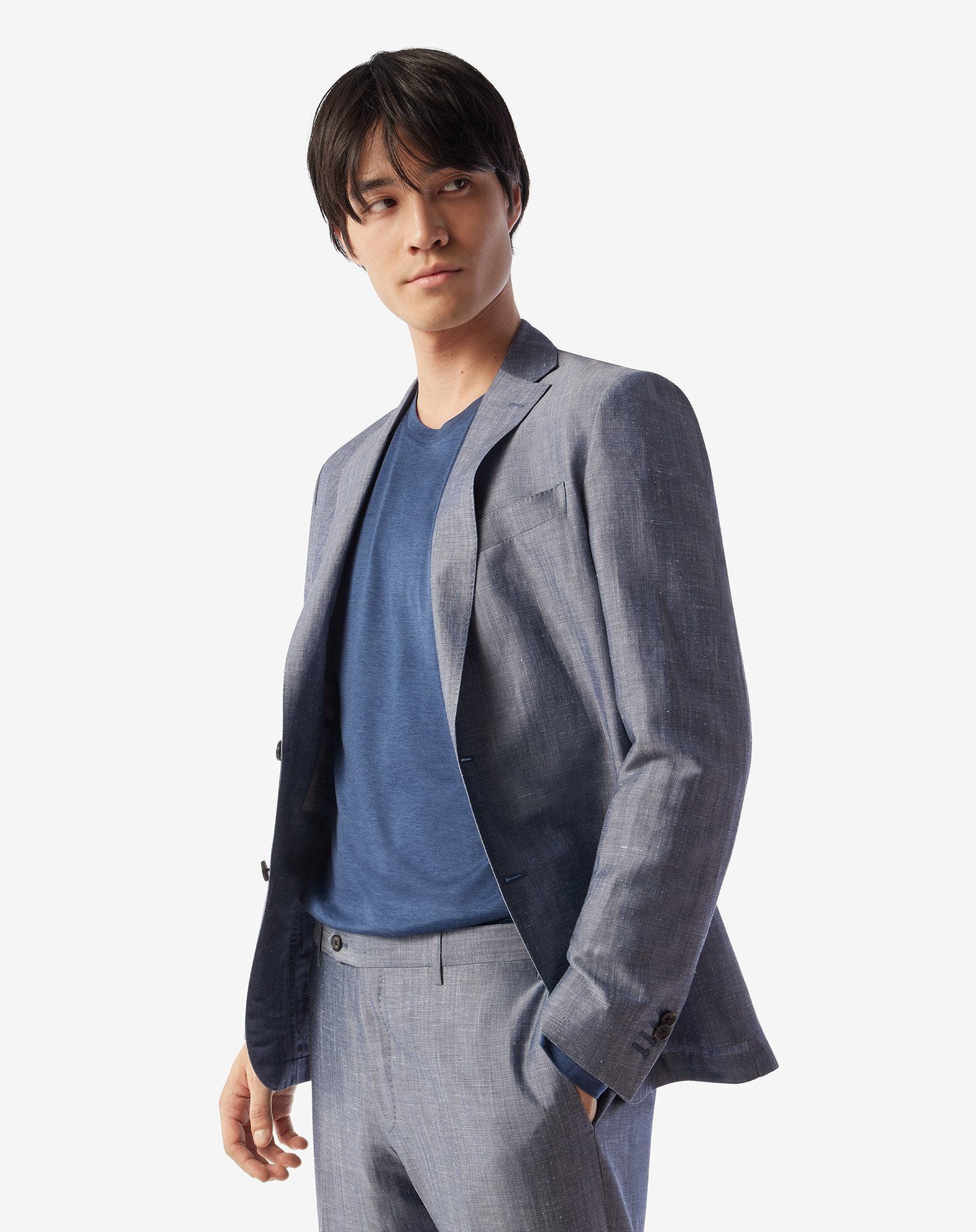 Denim blue wool and linen suit - 4