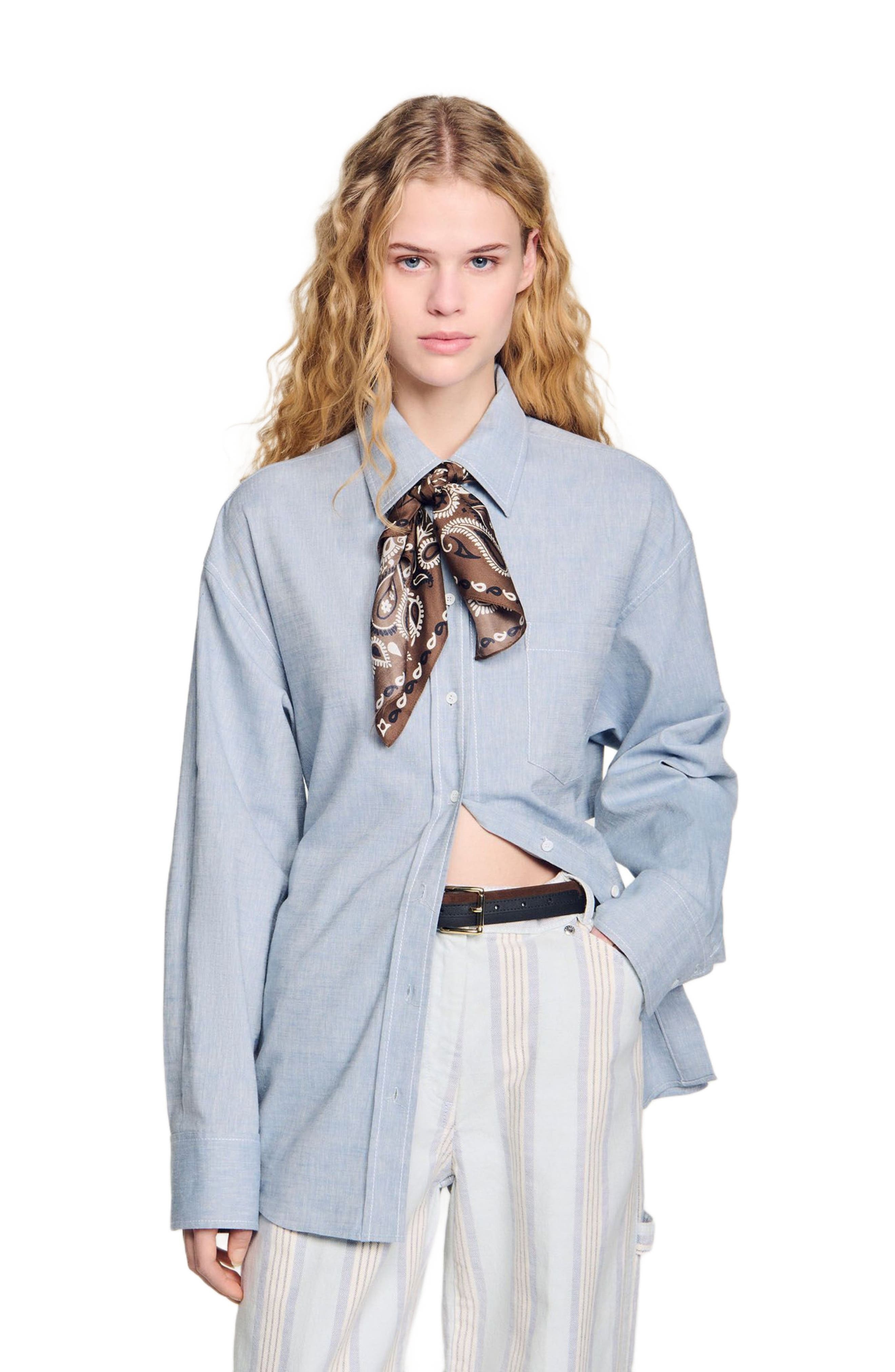 SANDRO Long tie-back shirt in Sky Blue at Nordstrom - 3