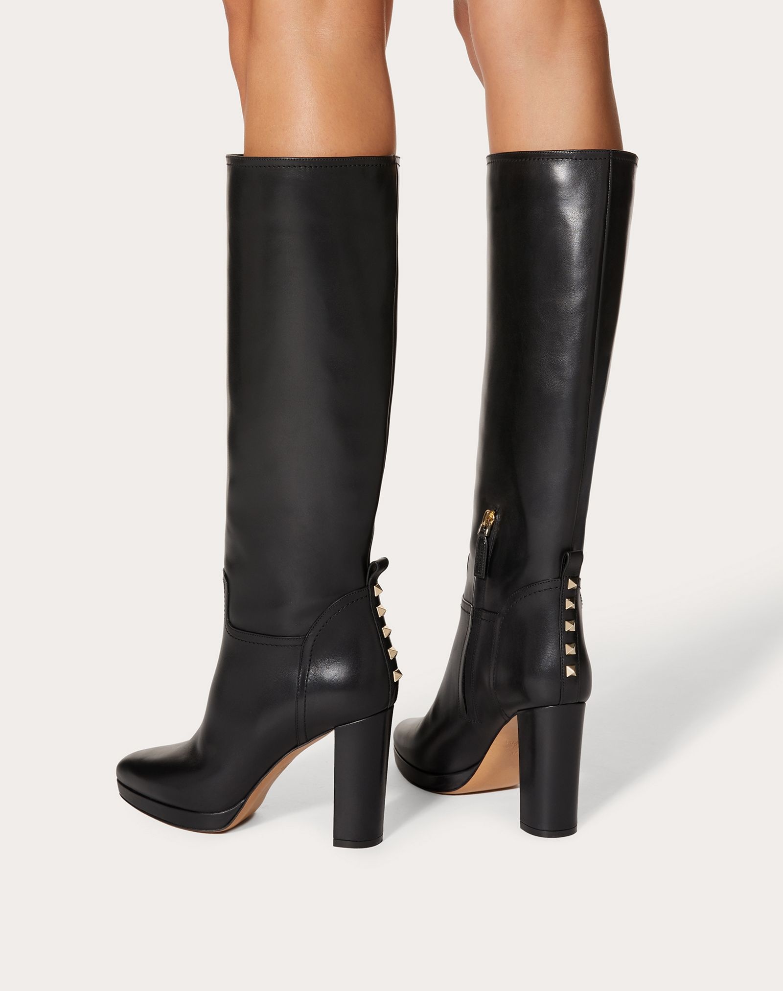 Rockstud Calfskin Leather Platform Boot 100mm - 6