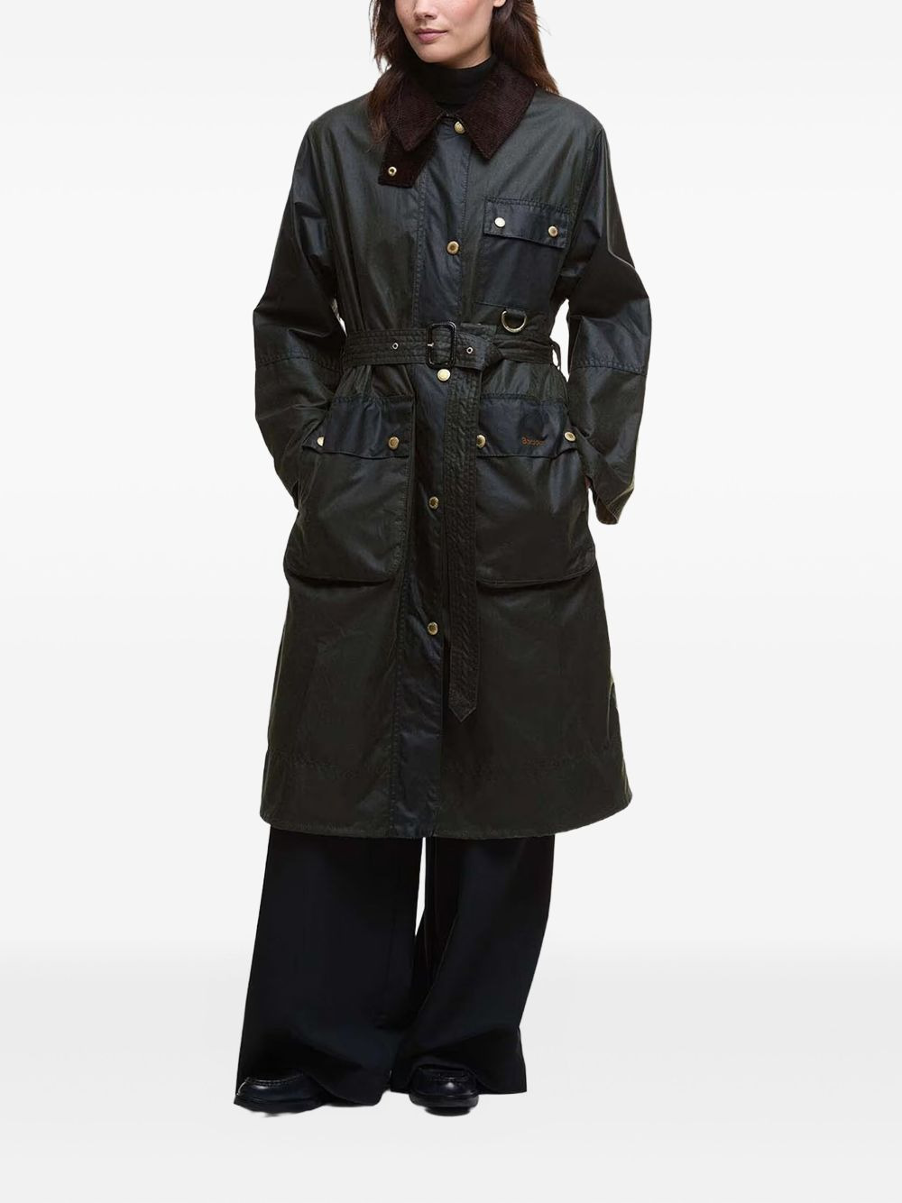belted tartan-cuff coat - 2