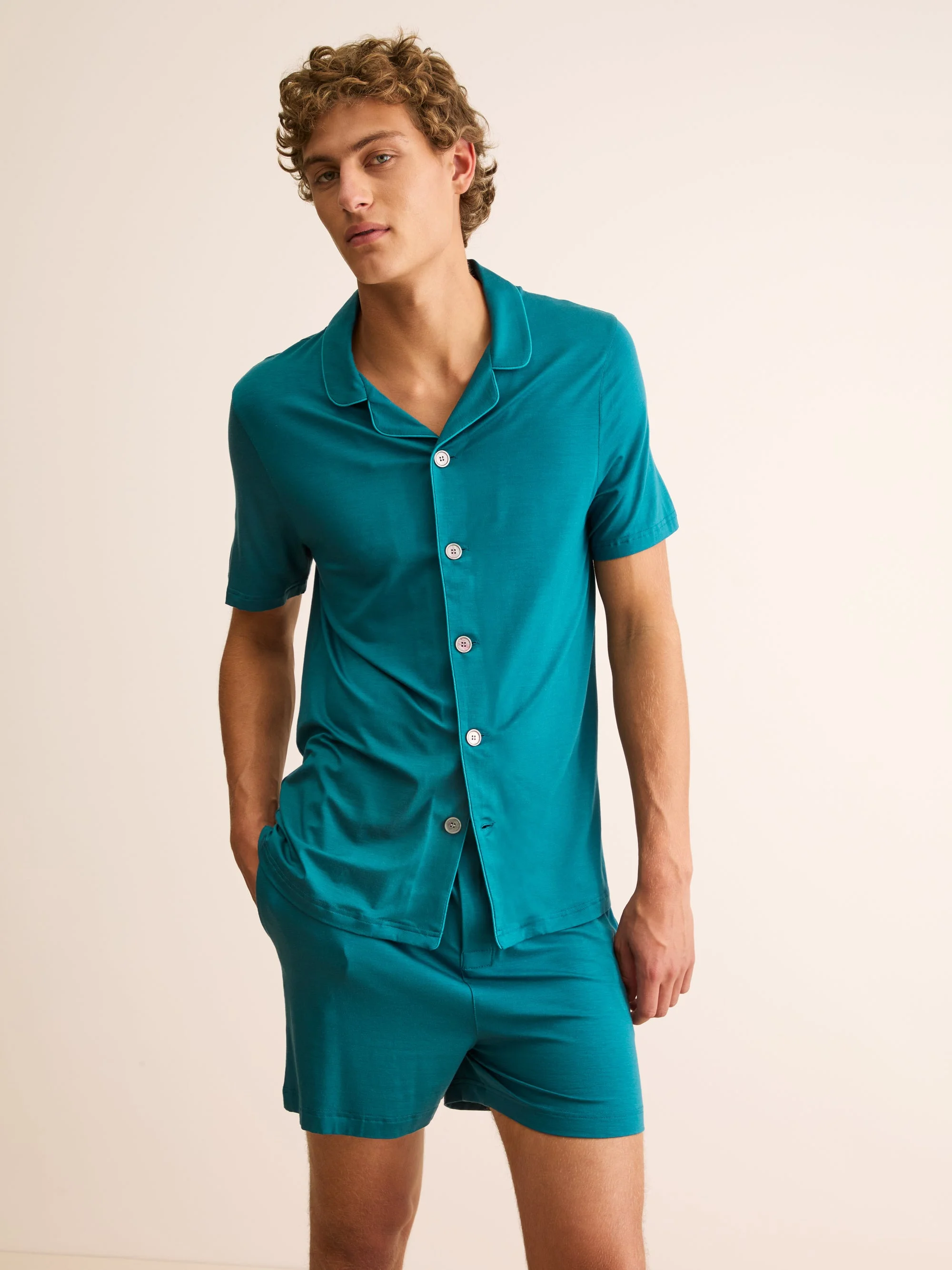 Men's Short Pajamas Basel Micro Modal Stretch Teal - 1
