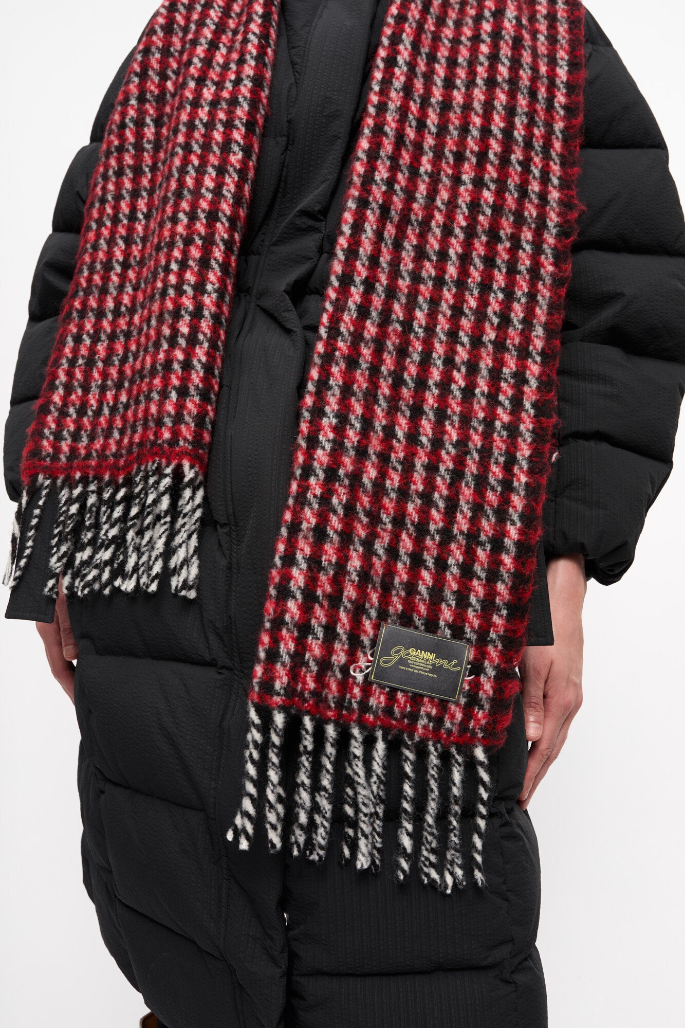 RED CHECK FRINGED SCARF - 3