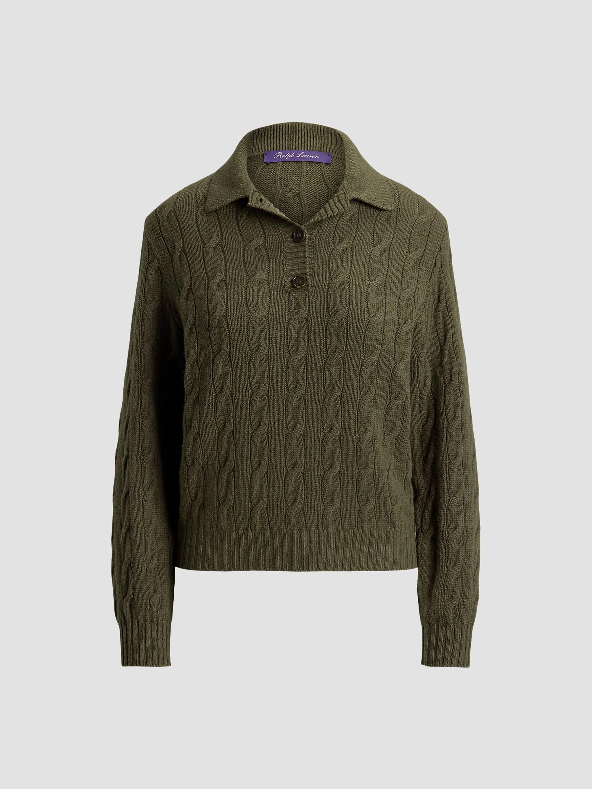 Women's Cable-Knit Cashmere Polo Sweater - Cypress - 1
