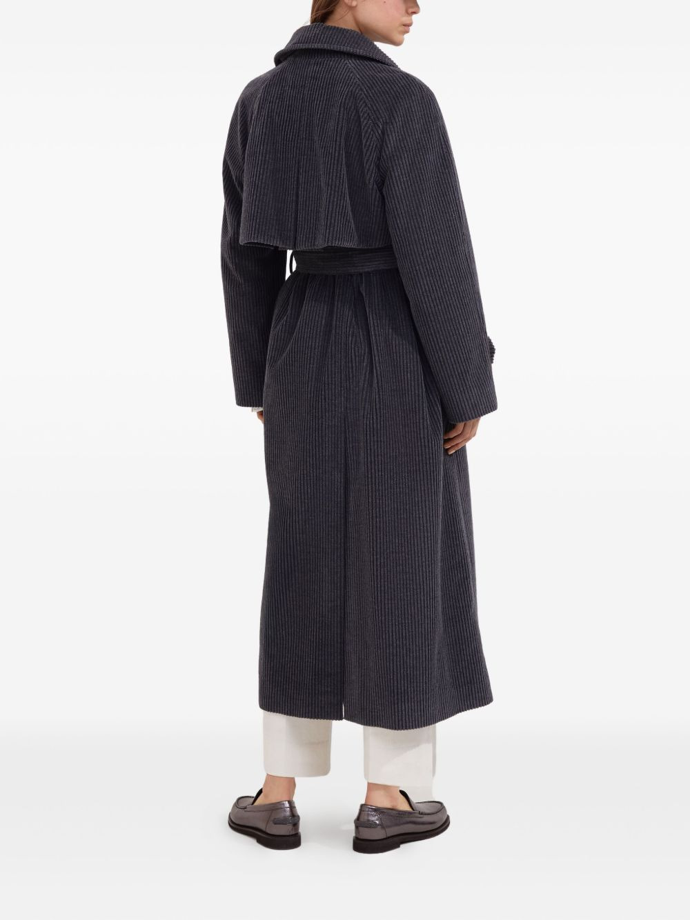 corduroy belted trench coat - 3